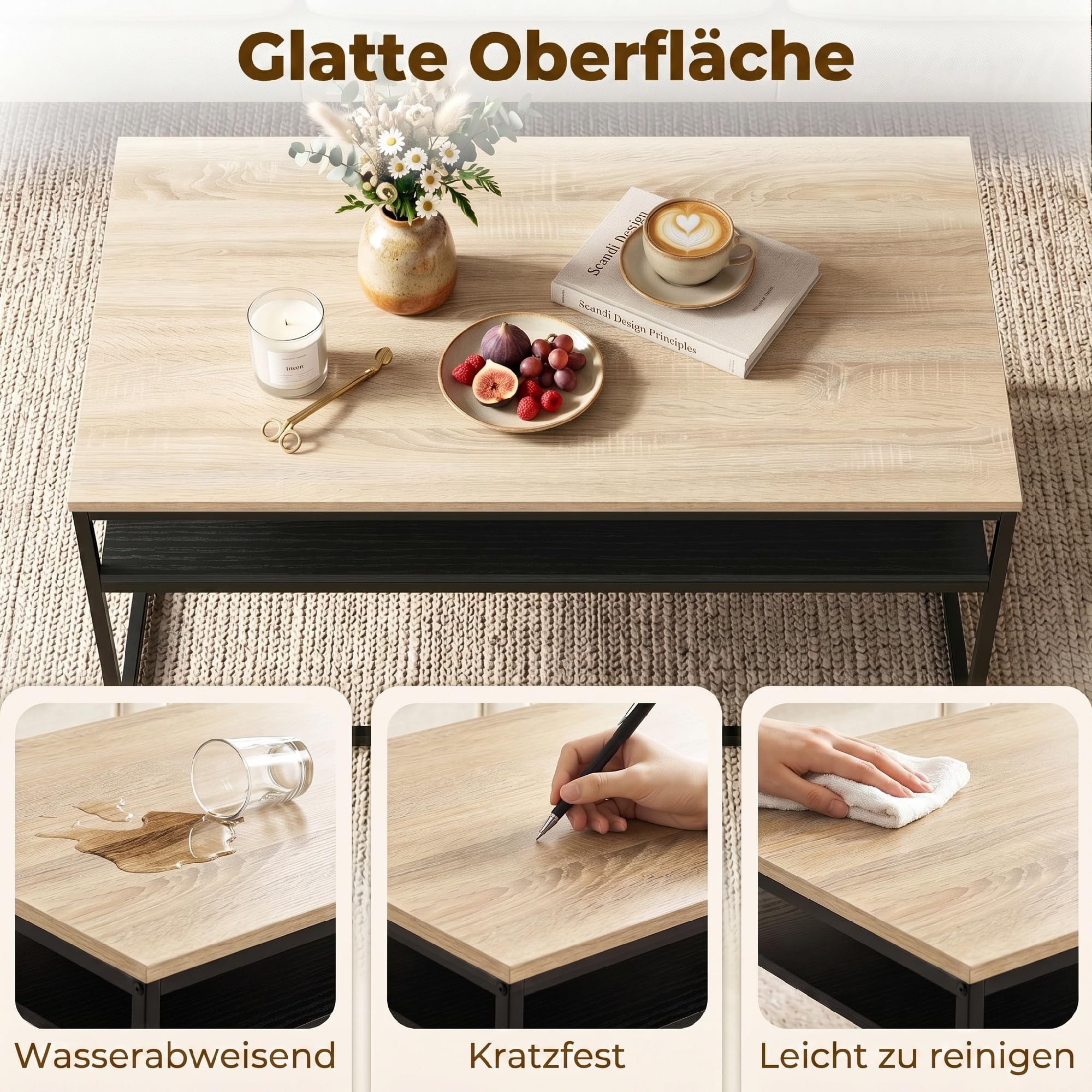HOMCOM Couchtisch Wohnzimmertisch mit Ablage, Moderner Kaffeetisch im Industrial Design, Beistelltisch mit Metallrahmen Sofatisch für Wohnzimmer, Schlafzimmer, 100 x 59,8 x 47 cm, Eiche