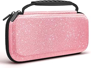 homicozy Glitter Carrying Case for Nintendo Switch and Switch OLED Console,Pink Hard Travel Case Shell Pouch for Nintendo Switch Console & Accessories,Protective Carry Case Compatible with Nintendo for Girls