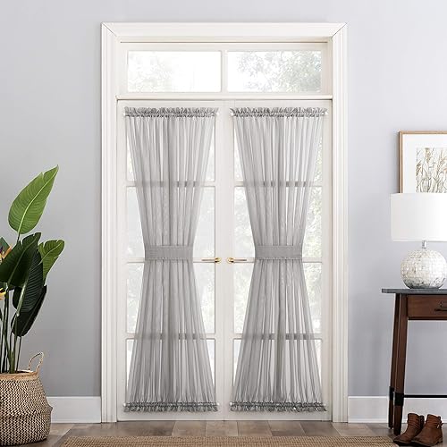 No. 918 Emily - Cortina de gasa transparente con bolsillo para barra, 59 x 40 pulgadas, color gris plateado