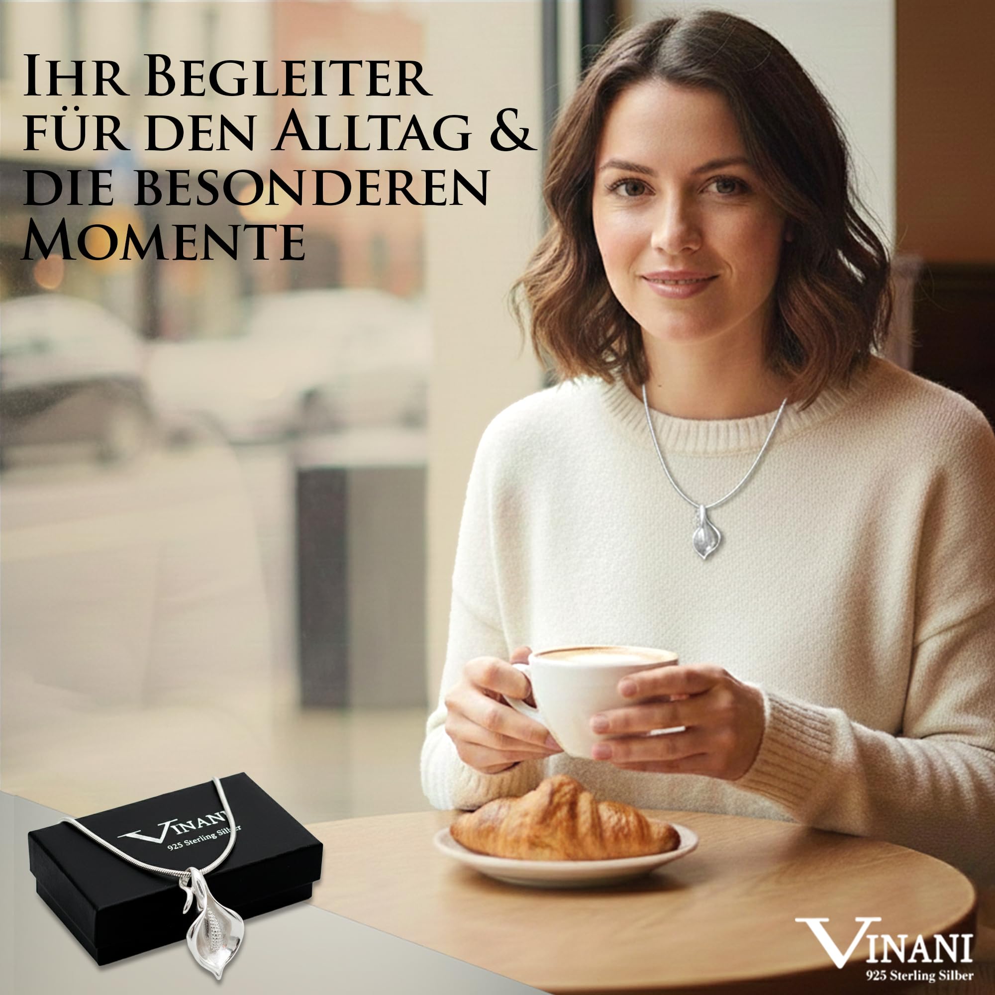 Calla Kette mit Anhänger 925 Sterling Silber glänzend für Damen, ABS-S | Nickelfrei, antiallergisch, Design aus Deutschland, feine Schlangenkette und stilvolle Geschenkidee