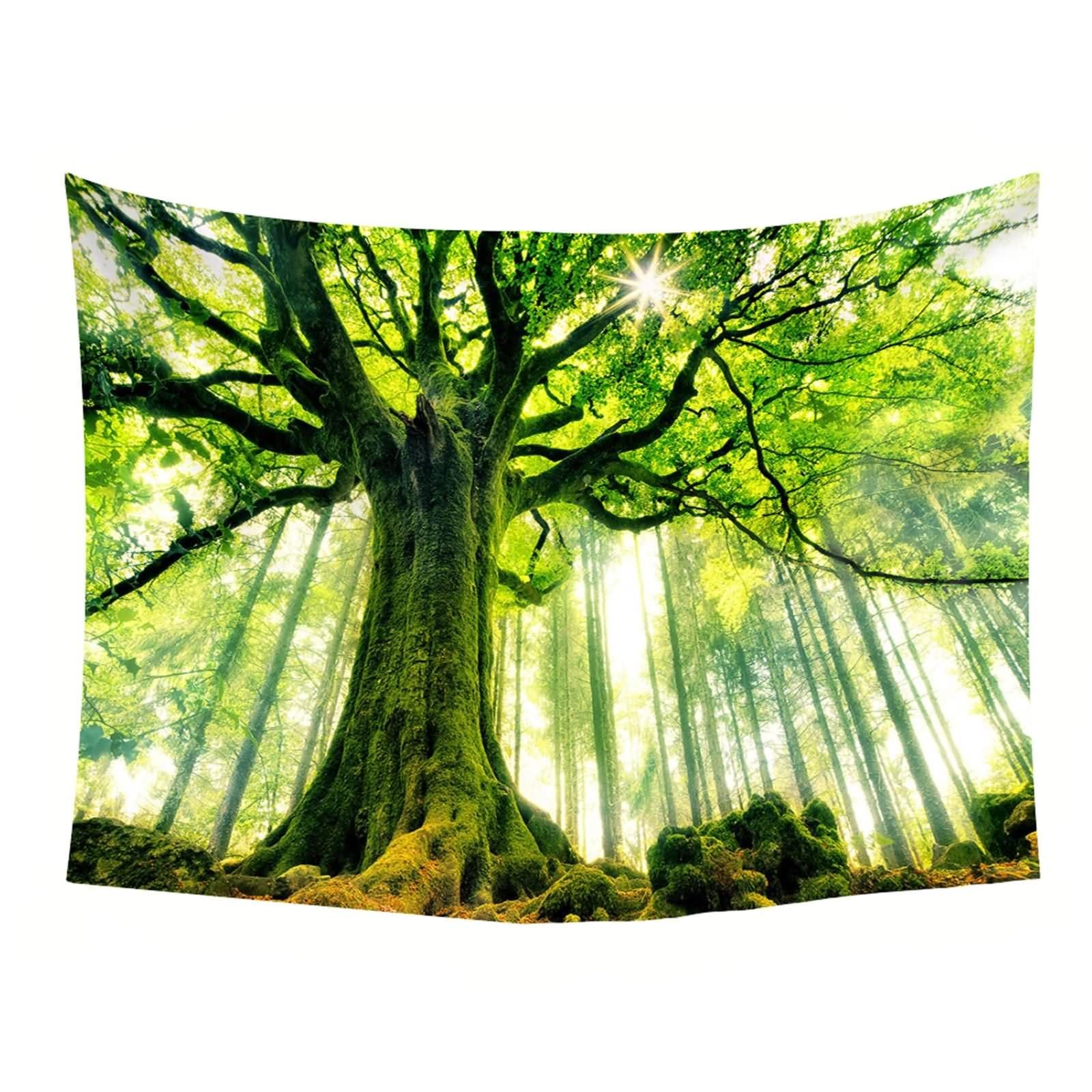 Homxi Tappeti Parete Camera Letto 260 x 240 CM,Alberi e Paesaggio Soleggiato Arazzi da Parete Moderni Poliestere Verde