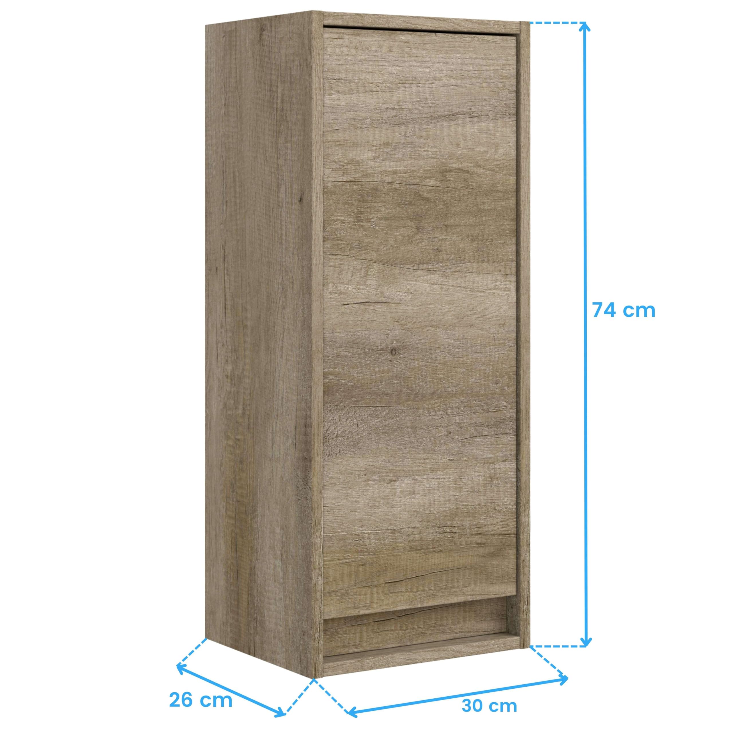 Pack de Muebles de Baño en Color Roble Nordik formado por Mueble de Baño, Espejo y Lavabo Cerámico (Tamaño de la Columna Opcional)