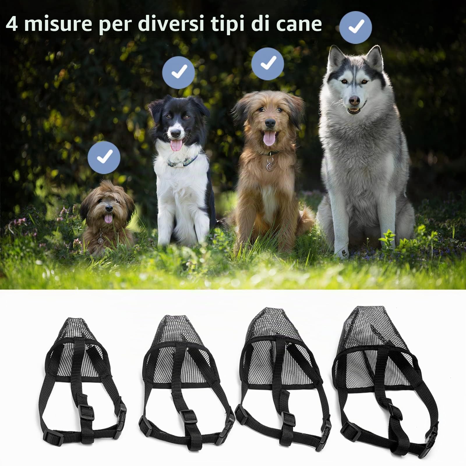 Museruola per Cani con Maglia Arrotondata, Museruola Traspirante per Cani Piccoli Medi Grandi, Impedisce di Masticare, Rosicchiare e Mordere(L, Nero)