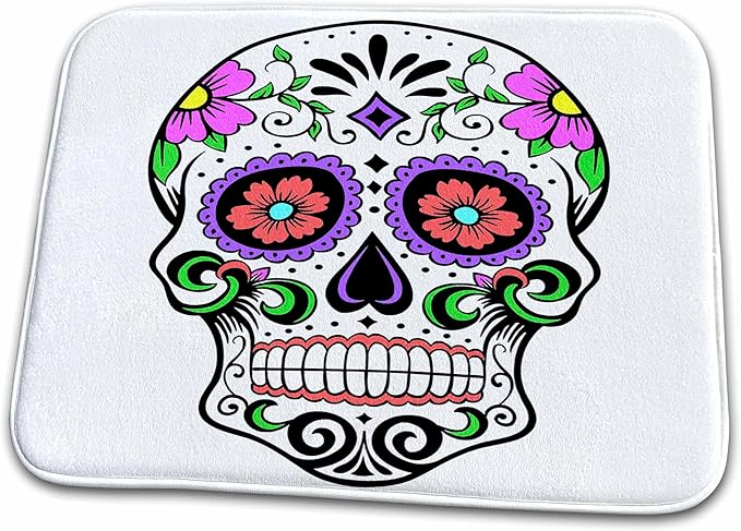 3dRose Bathroom Bath Rug Mat - Sugar Skull, Pink Signs