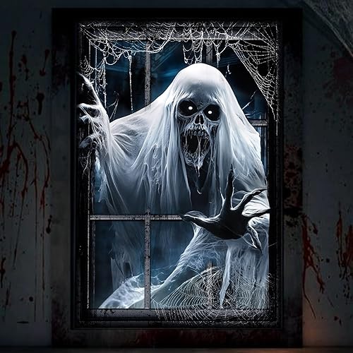 Halloween Window Decorations, Large Scary Ghost Halloween Window Cover, Spooky
