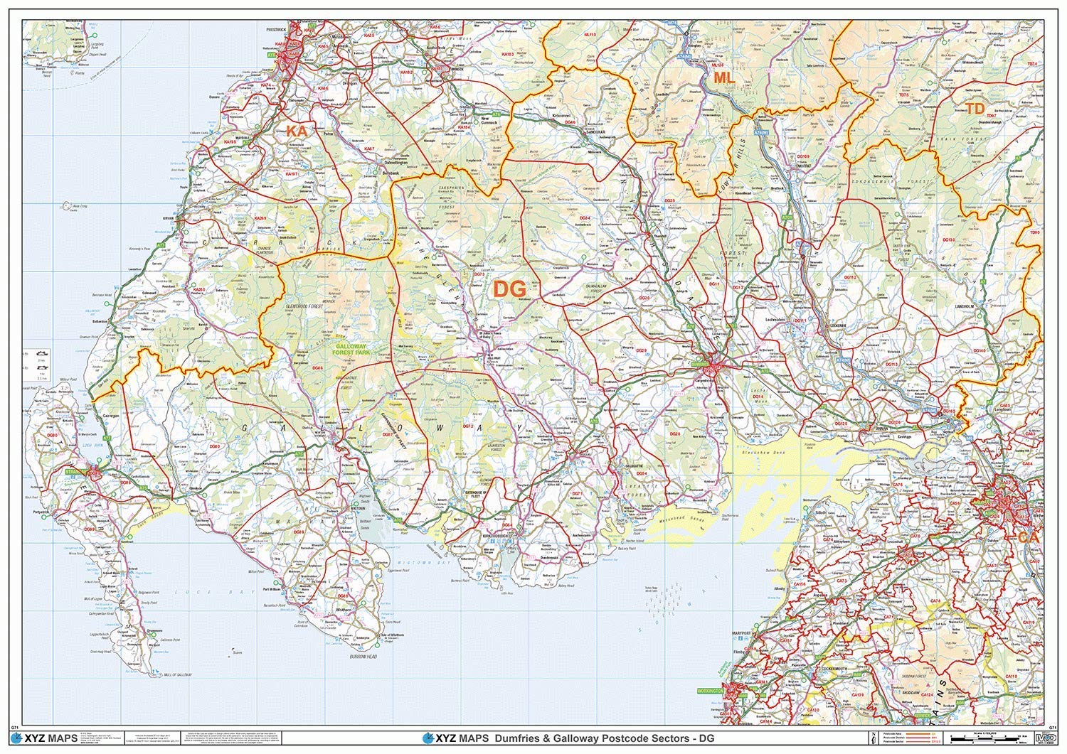 Dumfries & Galloway - DG - Postcode Wall Map - Plastic Coated