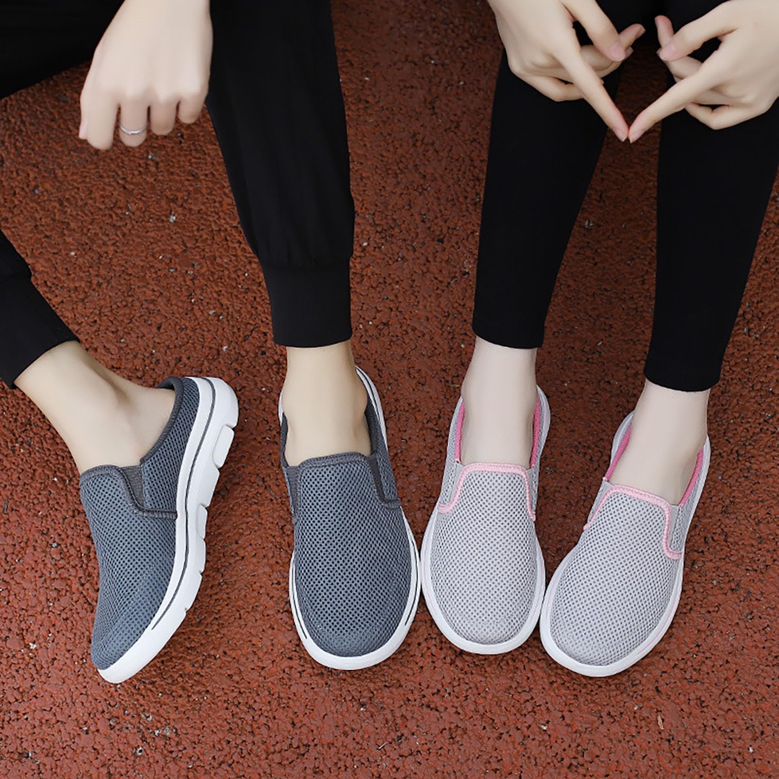Sneaker da donna in rete aperta, scarpe da ginnastica da donna, scarpe sportive traspiranti, per il tempo libero, suola piatta, tinta unita, scarpe comode