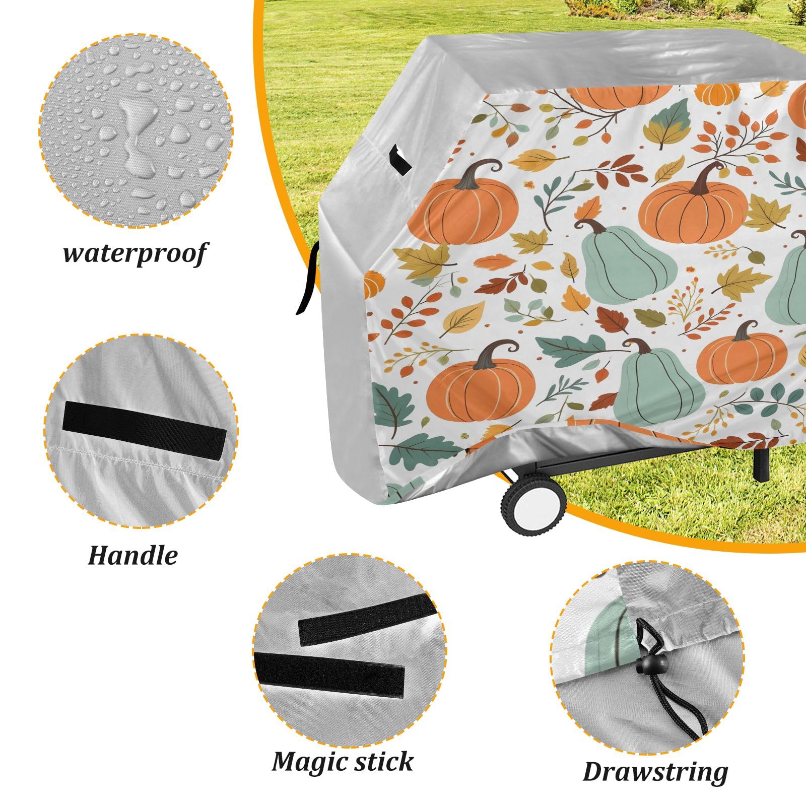 Copertura per barbecue di alta qualità, impermeabile, resistente allo sbiadimento, resistente, adatta per griglie fino a 25 cm di larghezza, motivo zucca bohémien