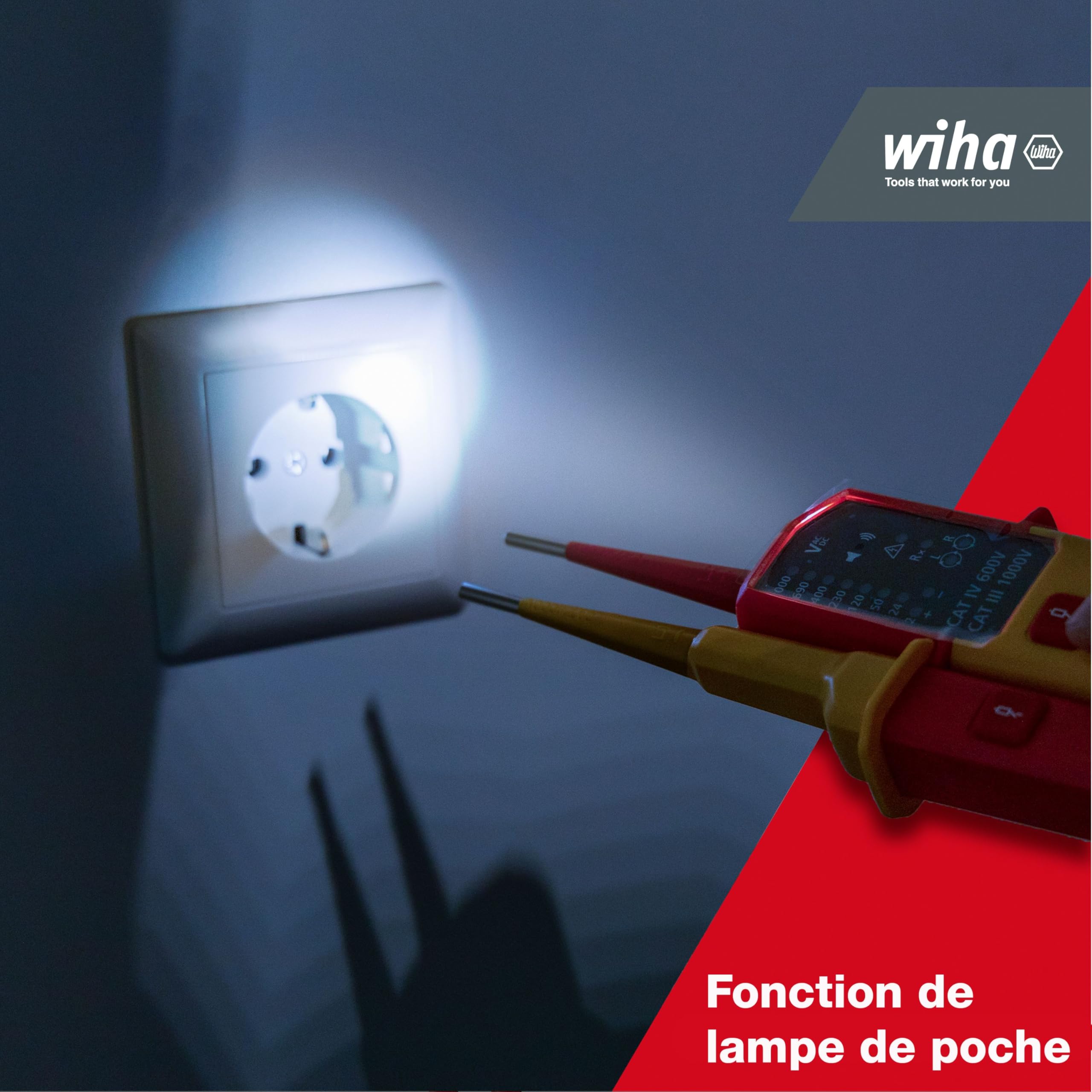Wiha Testeur de tension et de continuité 12-1000 V Courant Alternatif CAT IV avec piles AAA affichage LED