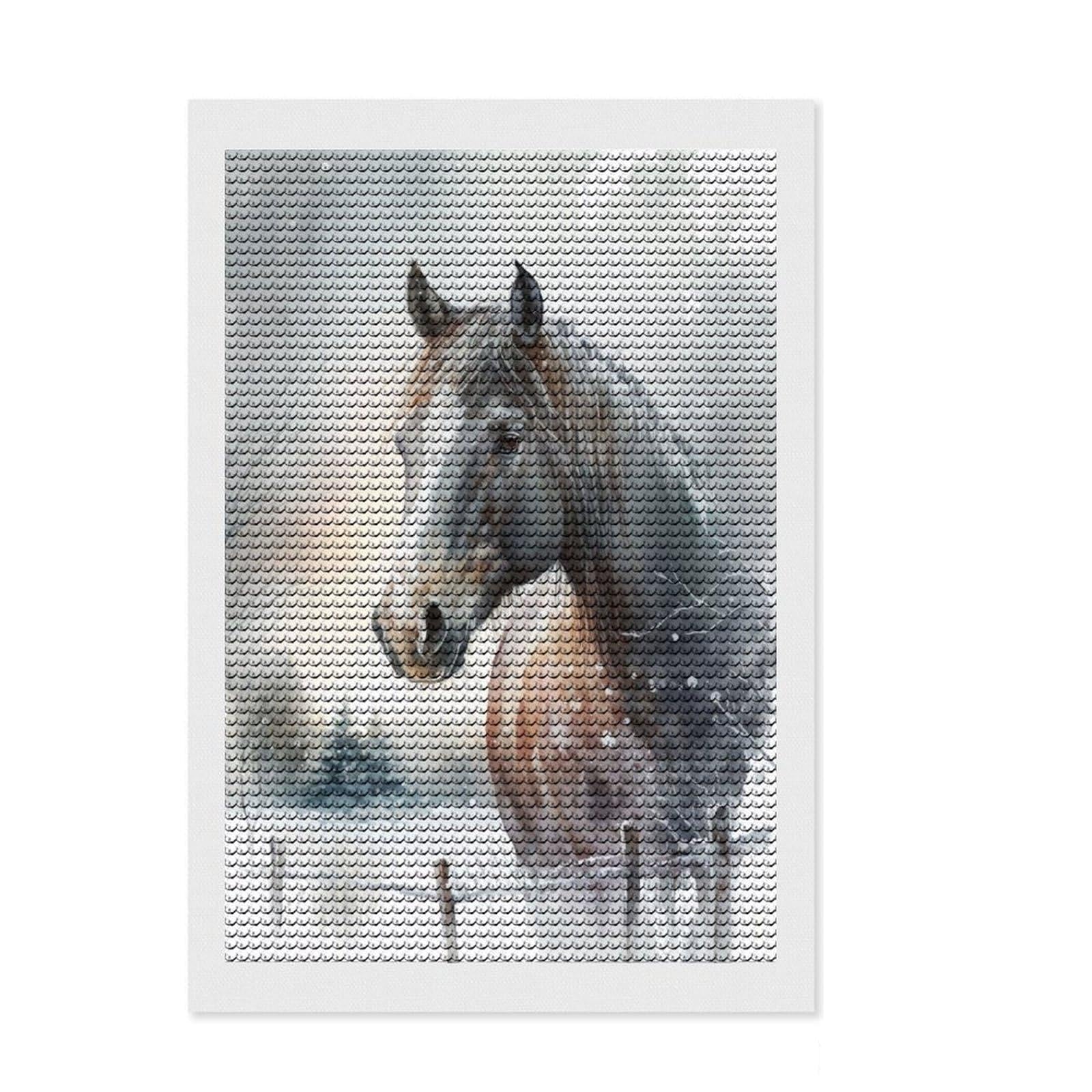 Junmoney Horse on A Snowy Day Diamond Painting Set 8"x12", Stress Relief Craft, Simple to Start, Farmhouse Decor, Gift Idea, Easy to Enjoy