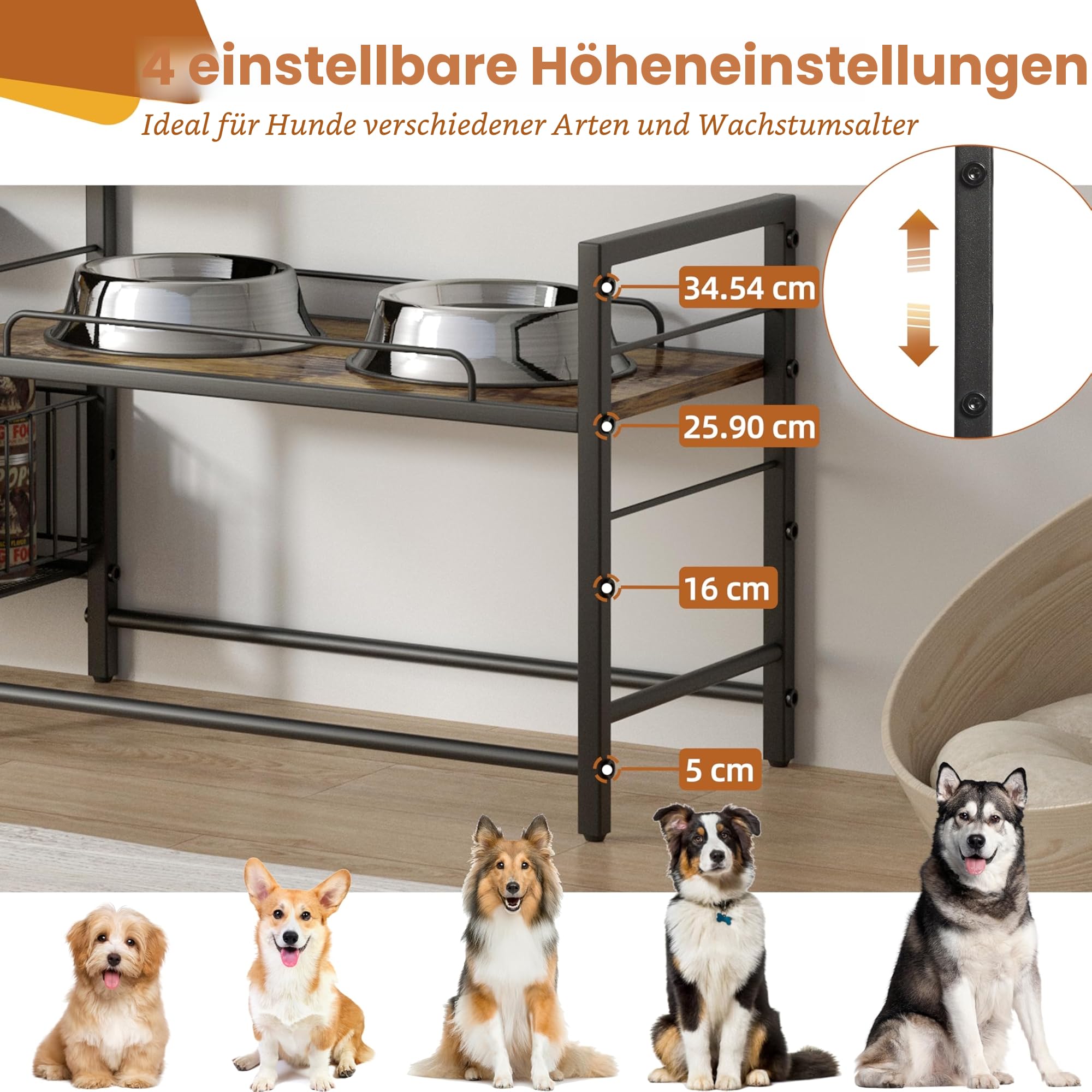 Bikoney Erhöhter Hundenapf mit Aufbewahrung – Futter- & Wassernapf mit Hundespielzeugkorb, Futterstation Schrank für Kleine, Mittlere & Große Hunde, Organizer für Haustierbedarf