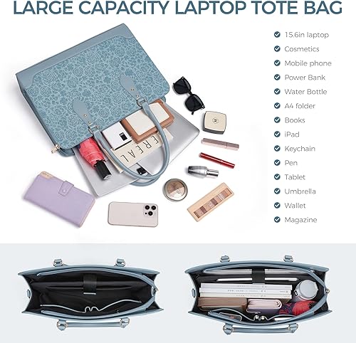 Miniatura 3 de Bolsa para laptop para mujer, bolsa de trabajo de 15.6 pulgadas para mujer, bolsa de cuero para computadora, impermeable, maletín profesional, bolsa