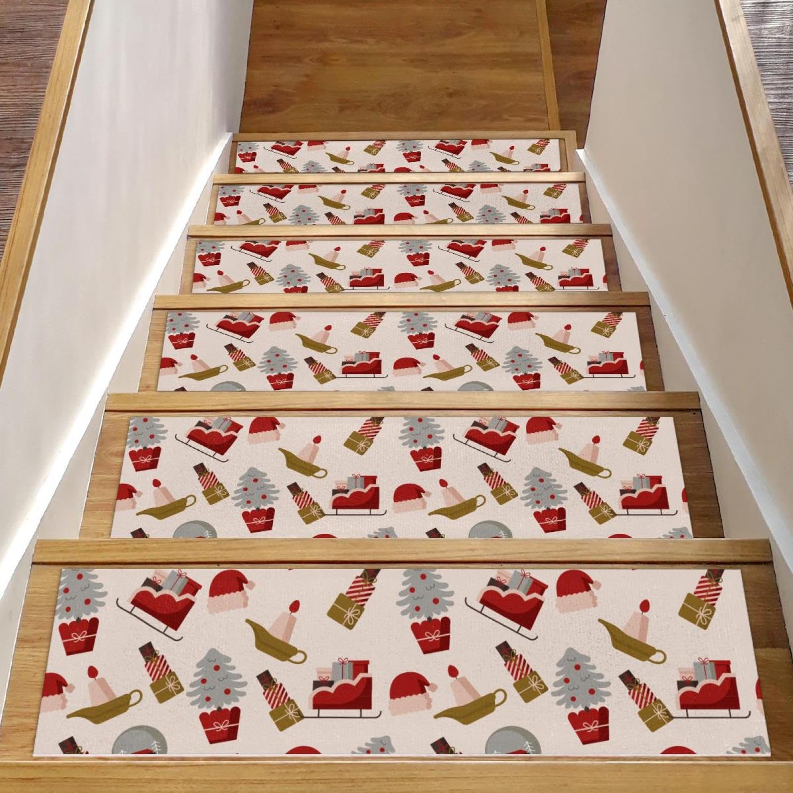 Tapis d'escalier antidérapants intérieur bois, lot de 15 protections de Noël pour chiens