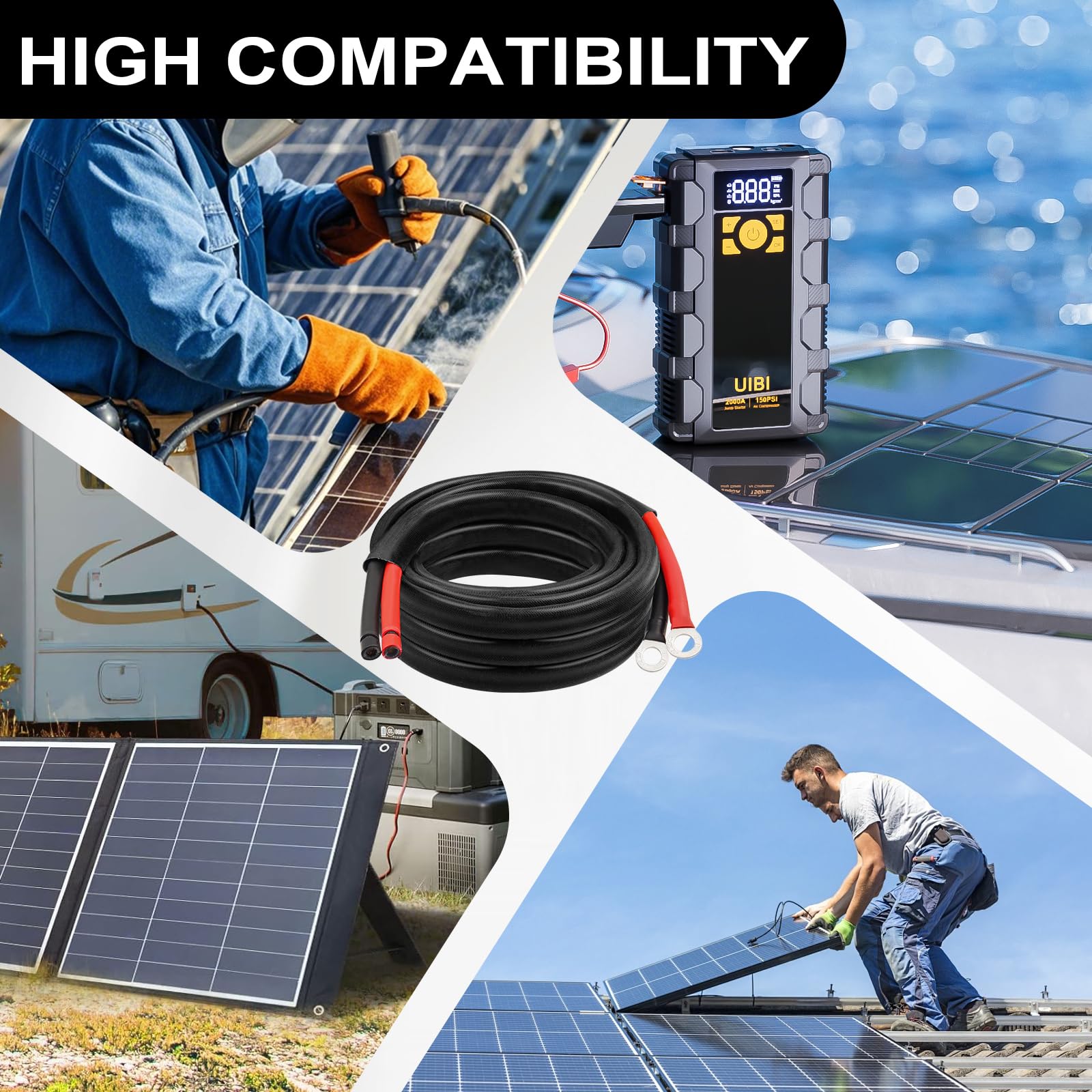 MOOKEERF Cable de batería solar – Cable inversor de corriente de calibre 8 de 8 pies con funda protectora ignífuga fotovoltaica para conectar batería y controlador de carga para panel solar automotriz