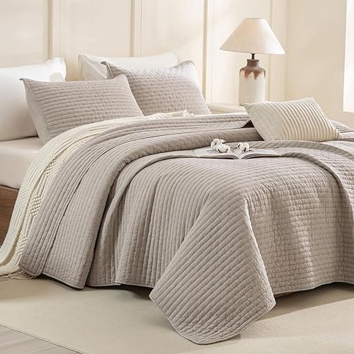 Miniatura 2 de Sanracie Juego de ropa de cama Queen lavado a la piedra (90 x 98 pulgadas), 100% lino de algodón arrugado, colcha de 3 piezas, ultra suave, ligera,