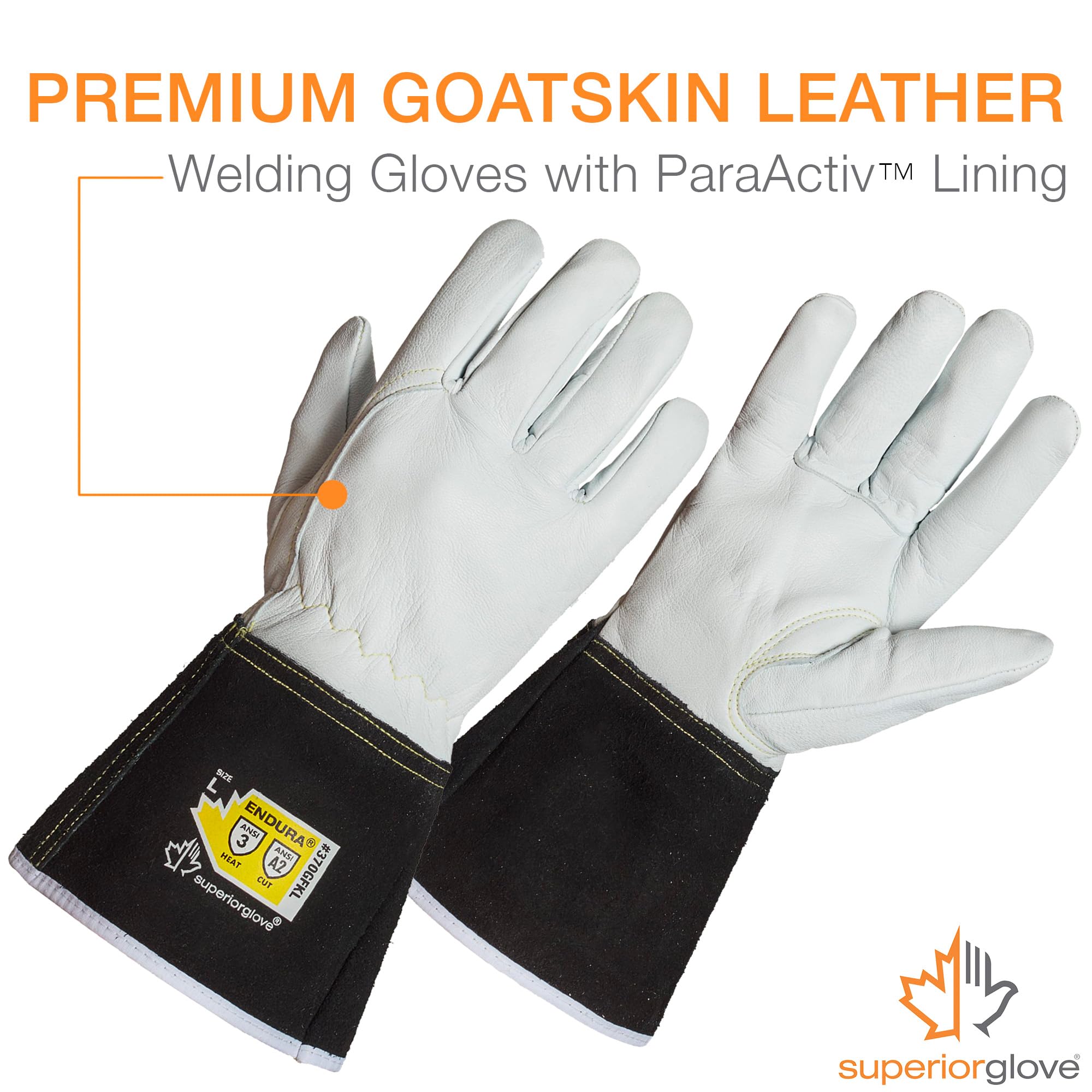 Superior 370GFKLL - Guantes de soldadura de piel de cabra de precisión con forro de Kevlar, trabajo, tamaño grande (1 par)