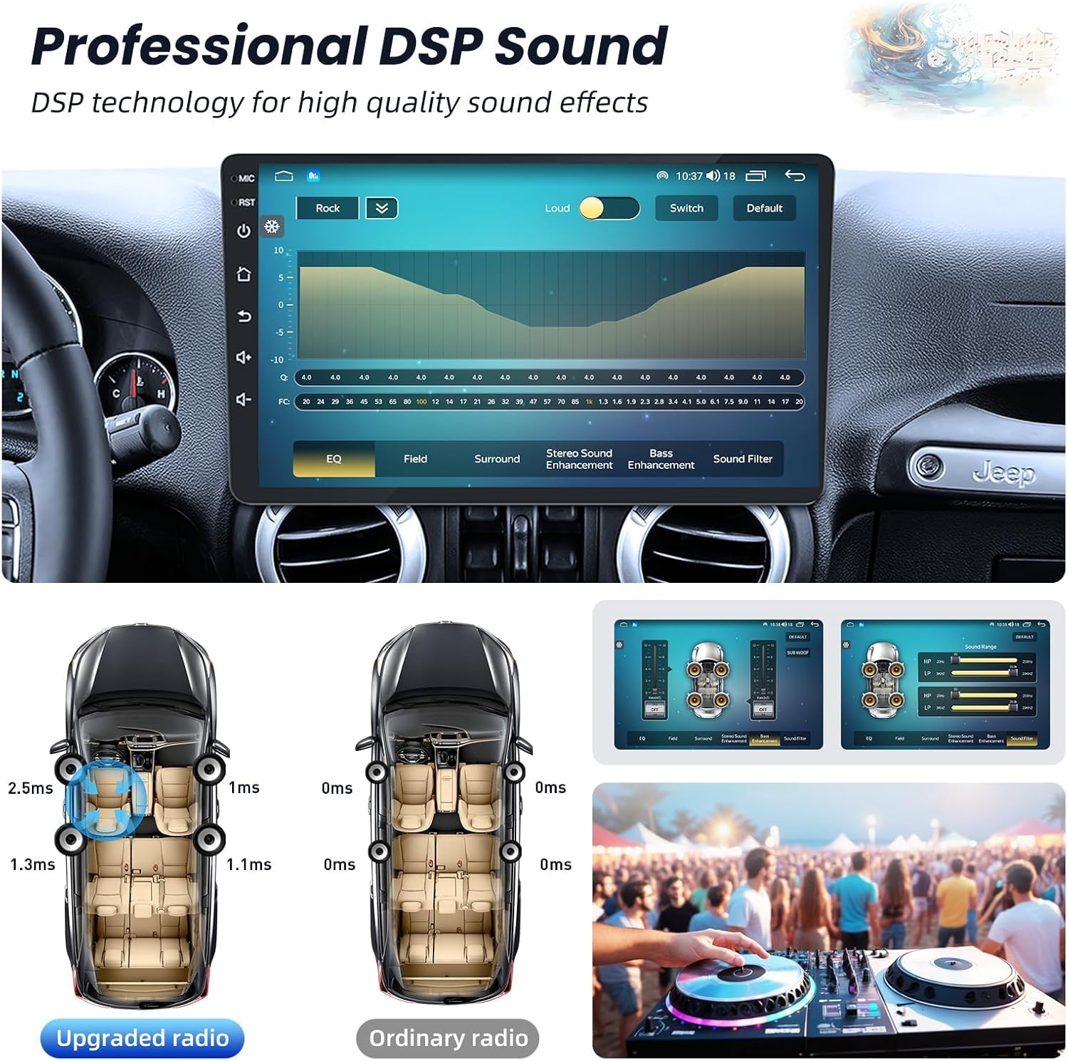 8Core 4GB+64GB Car Radio for Jeep Wrangler JK 2007-2017: 8 Core Stereo Upgrade with Wireless Carplay Andriod Auto 10.1" HD Touchscreen Bluetooth Backup Camera 5GWIFI GPS FM SWC