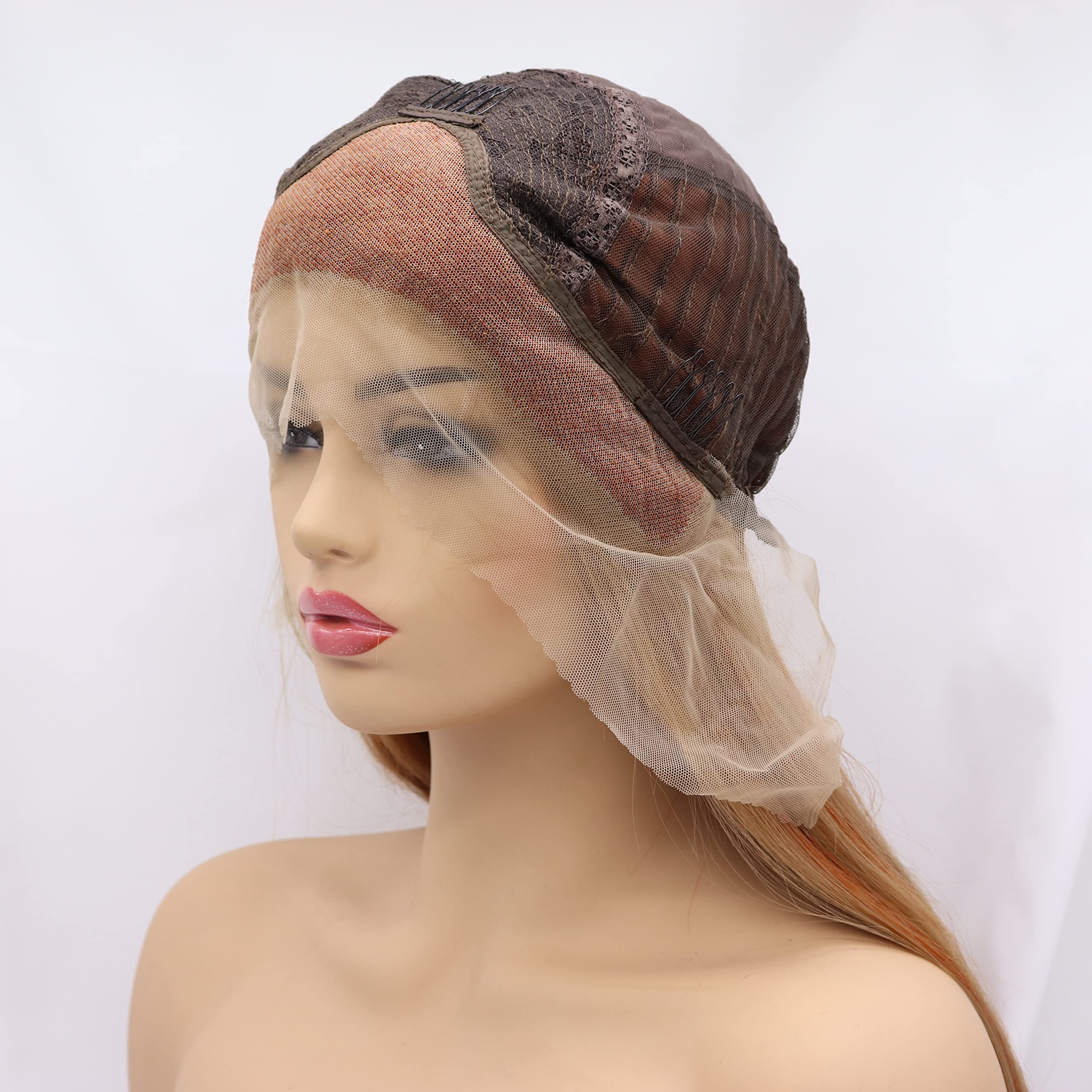 Xiweiya 13x3 Lace Wigs Ginger Orange Ombre Blonde Brown Hair Tips Long Wavy Synthetic Lace Front Wig Natural Hairline Wig for Fashion Women Wear Heat Resistant Fiber Halloween Cosplay Wigs - Image 3