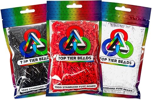 Top Tier Fuse Beads 3-Pack  Black, Red, and White  Standard 5mm Fuse Beads Bundle
