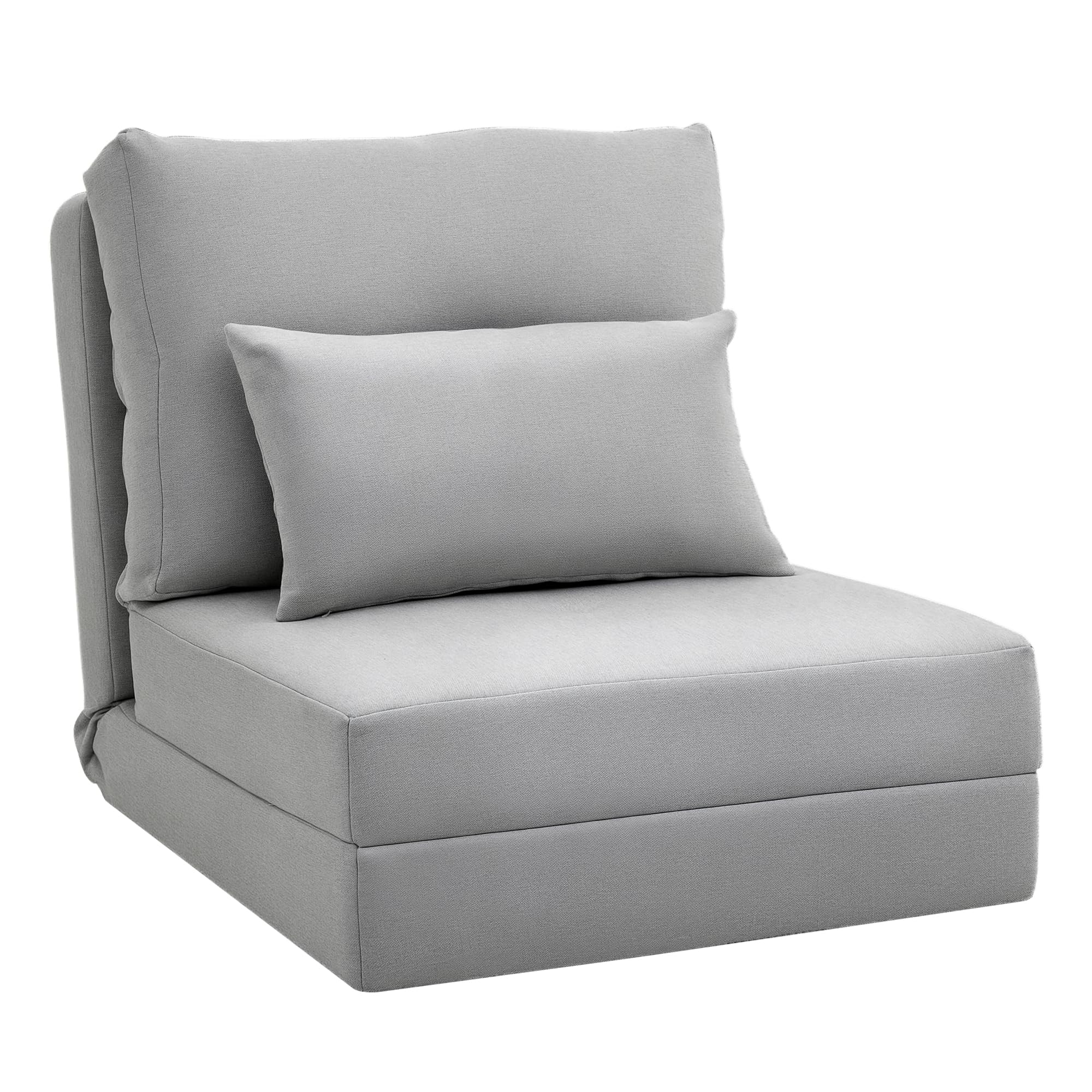 HOMCOM Fauteuil Convertible 1 Place Fauteuil Paresseux lit chauffeuse 1 Place - Coussin Inclus, Dossier réglable - Salon, Charge 120 kg, Tissu Lin Gris Clair