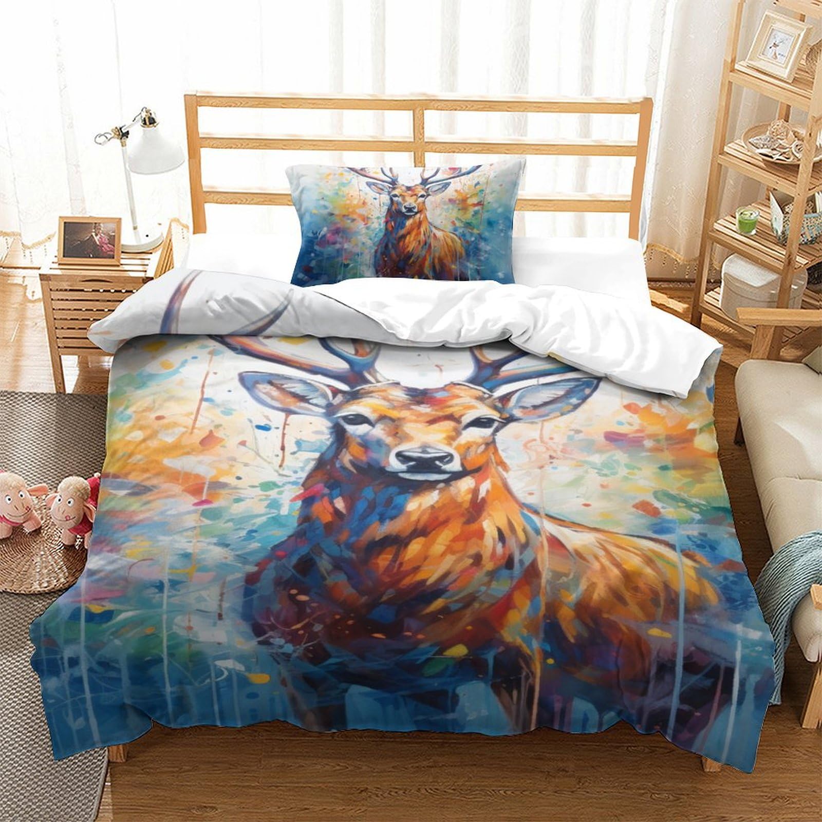 Housse de couette wapiti 3D pour lit simple de chambre garçons et adultes