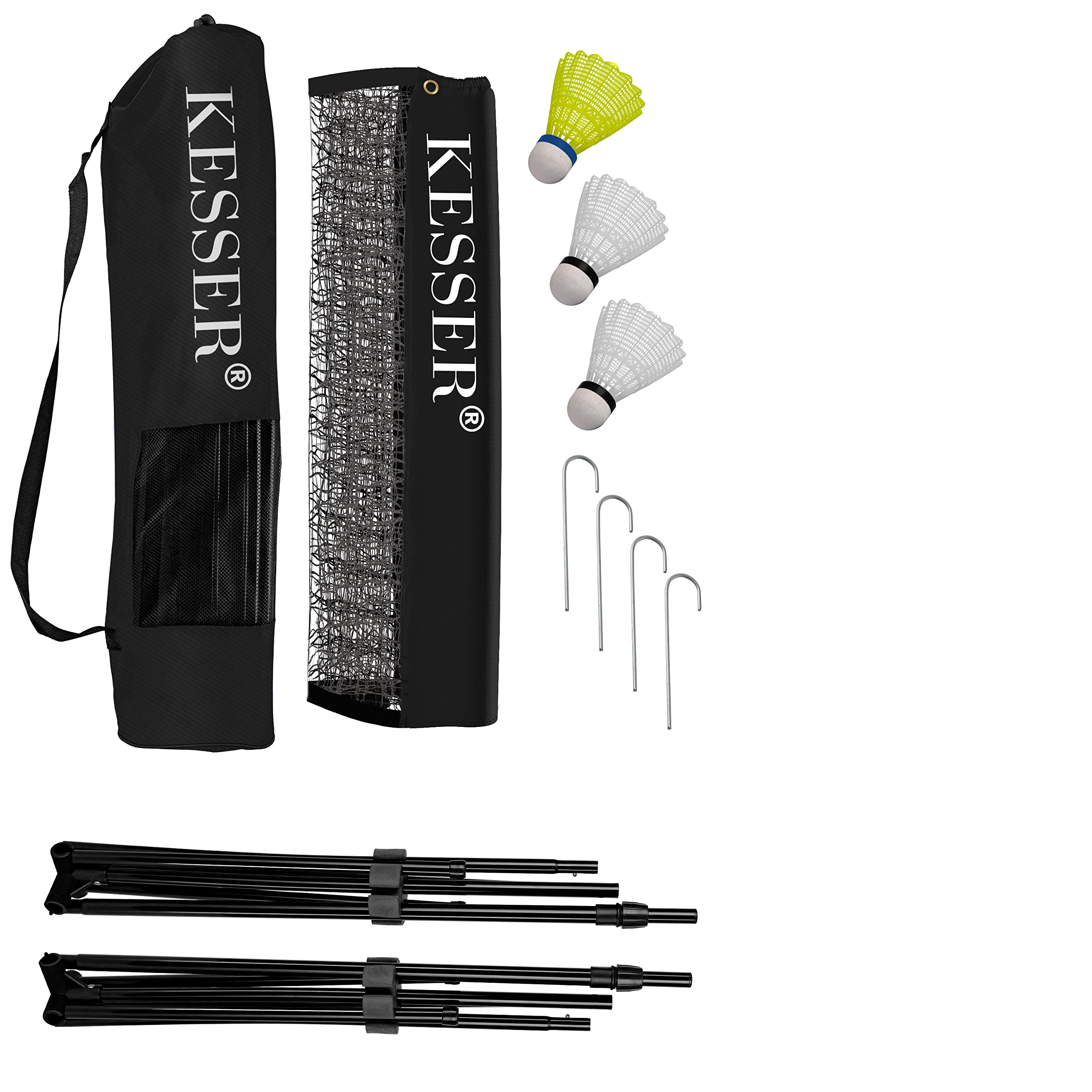 KESSER® Filet de Badminton - Filet de Tennis - 300 cm - 400 cm - 500 cm - Réglable en Hauteur sur 3 Positions - Set composé de Filet, 3 Volants, Armature en Fer Solide, Sac de Transport, intérieur et - 3