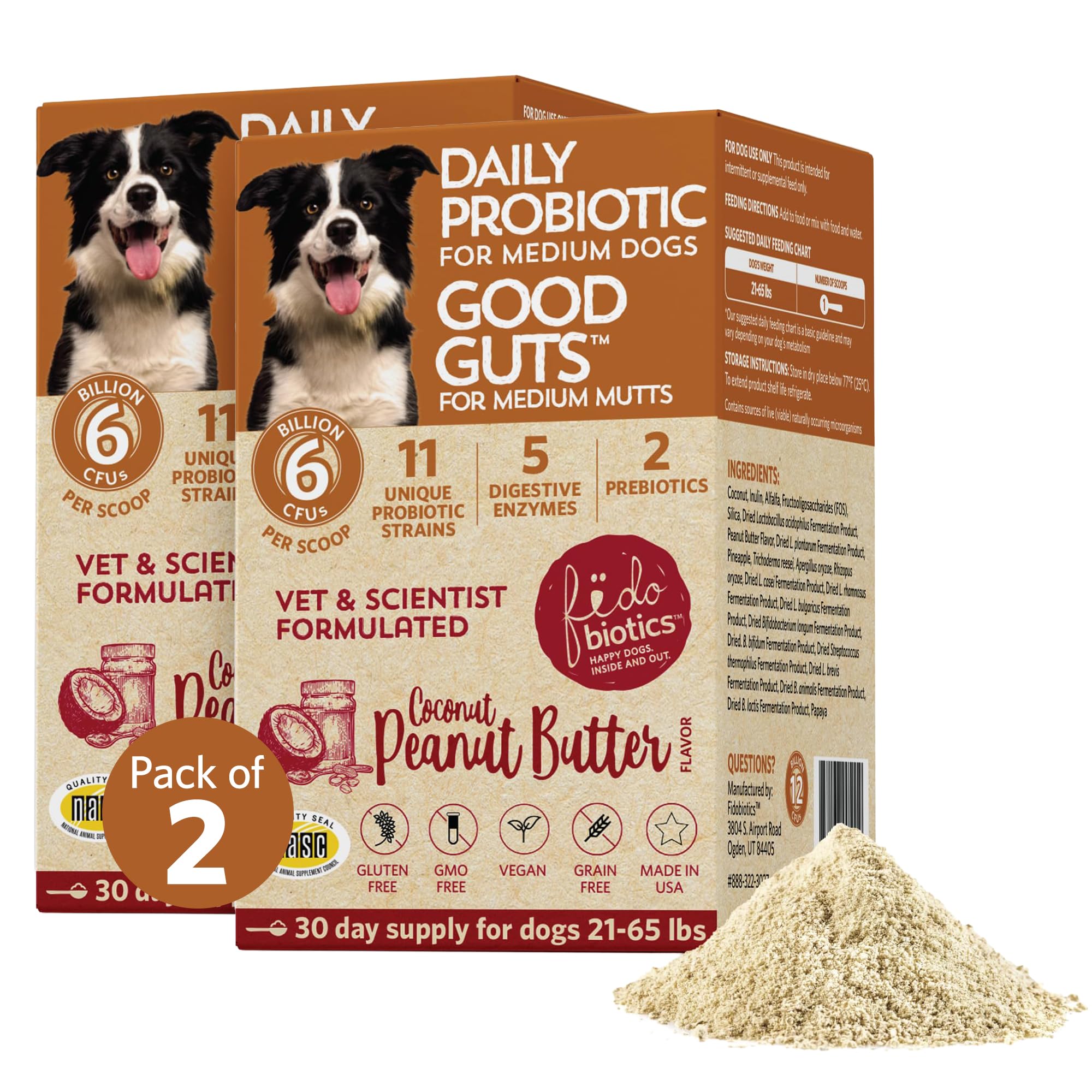 Fidobiotics Good Guts Probiotics for Medium Dogs, Pack of 2