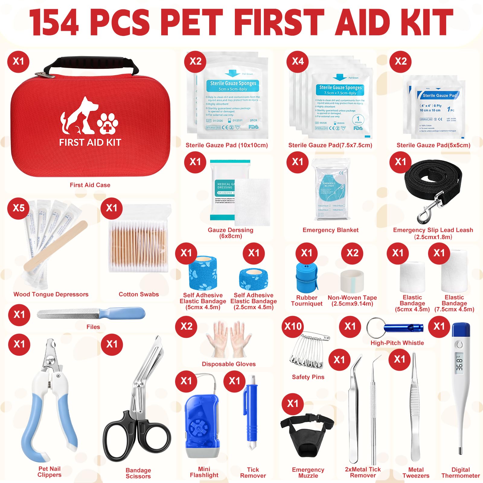 AOBOPLE Haustier-Erste-Hilfe-Set, Haustier-Notfall-Set für Zuhause, Büro, Reisen, Outdoor- und Notfallbedarf zur Behandlung von Hunden, Katzen, reisefreundliche, kompakte Tasche für Zuhause, Camping