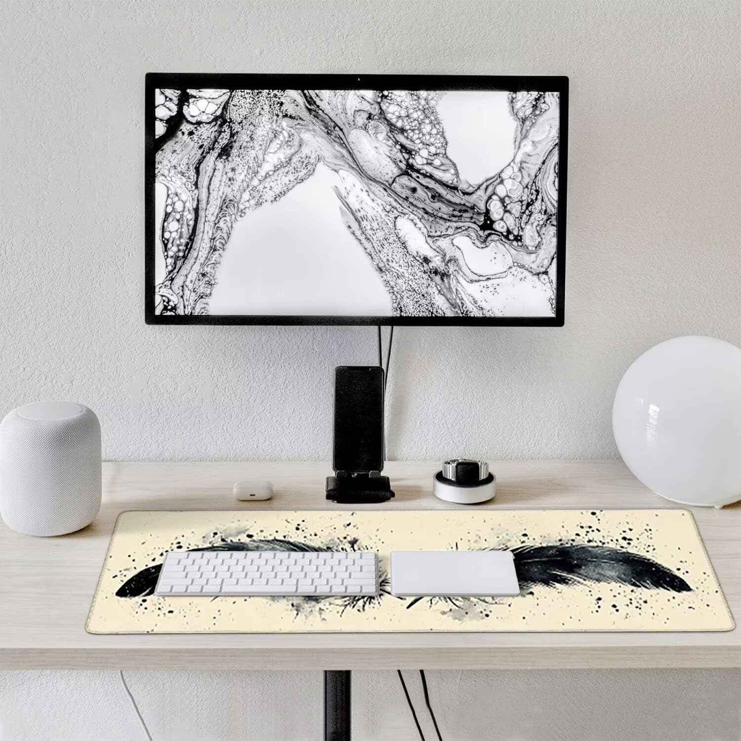 Podkładka pod mysz do gier XXL duża mysz 1200 x 500 mm, duża podkładka pod biurko z antypoślizgową gumową podstawą dla graczy, poprawia precyzję i szybkość (czarne pióra) o-305