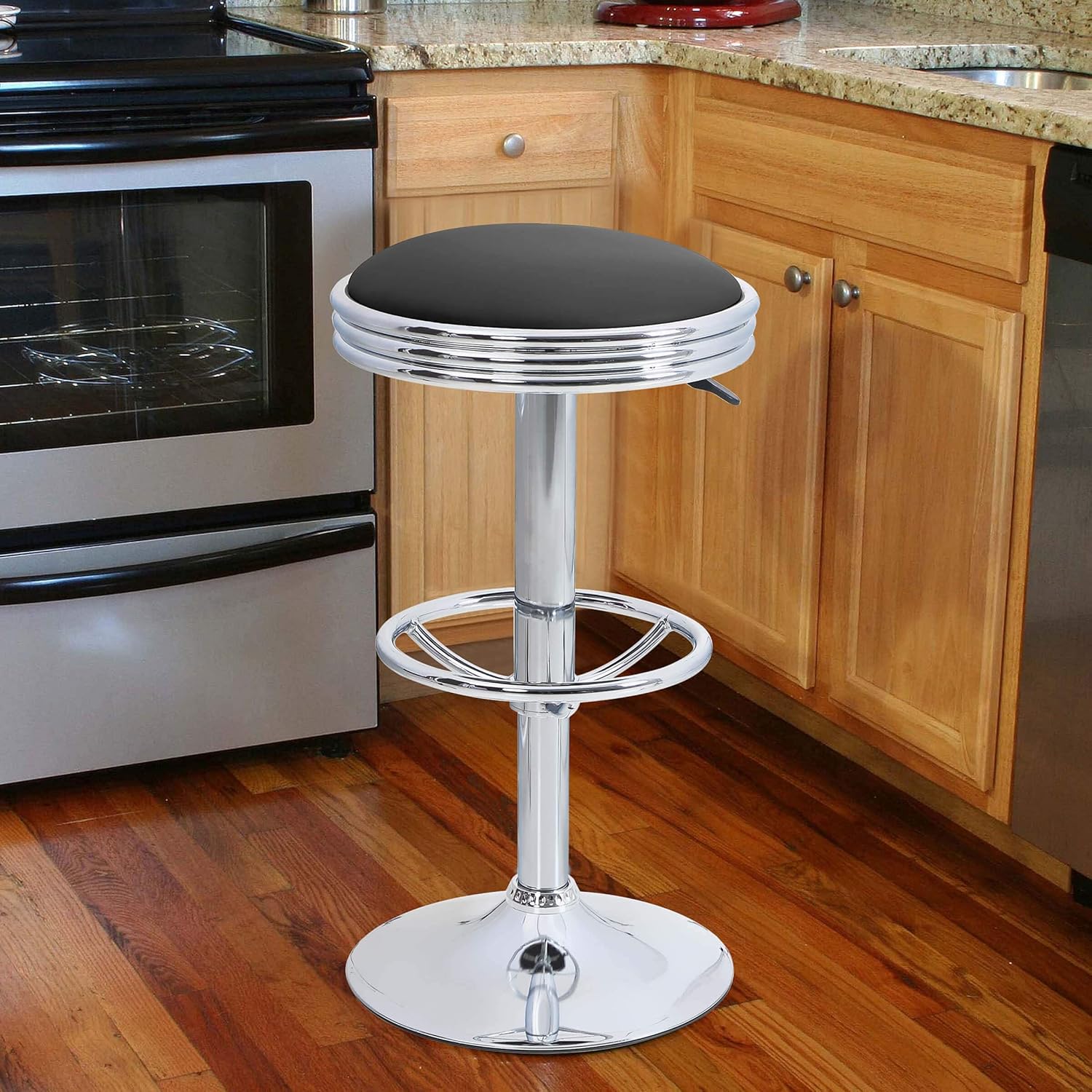 Prоmо 40% оƒƒ Sophia & William Bar Stools Swivel Backless Round Barstool , Counter Height Adjustable Metal Chairs with Footrest, PU Leather Retro Diner Stools for Kitchen Home Shop Bar Pub Restaurant (Black, 1 pcs)