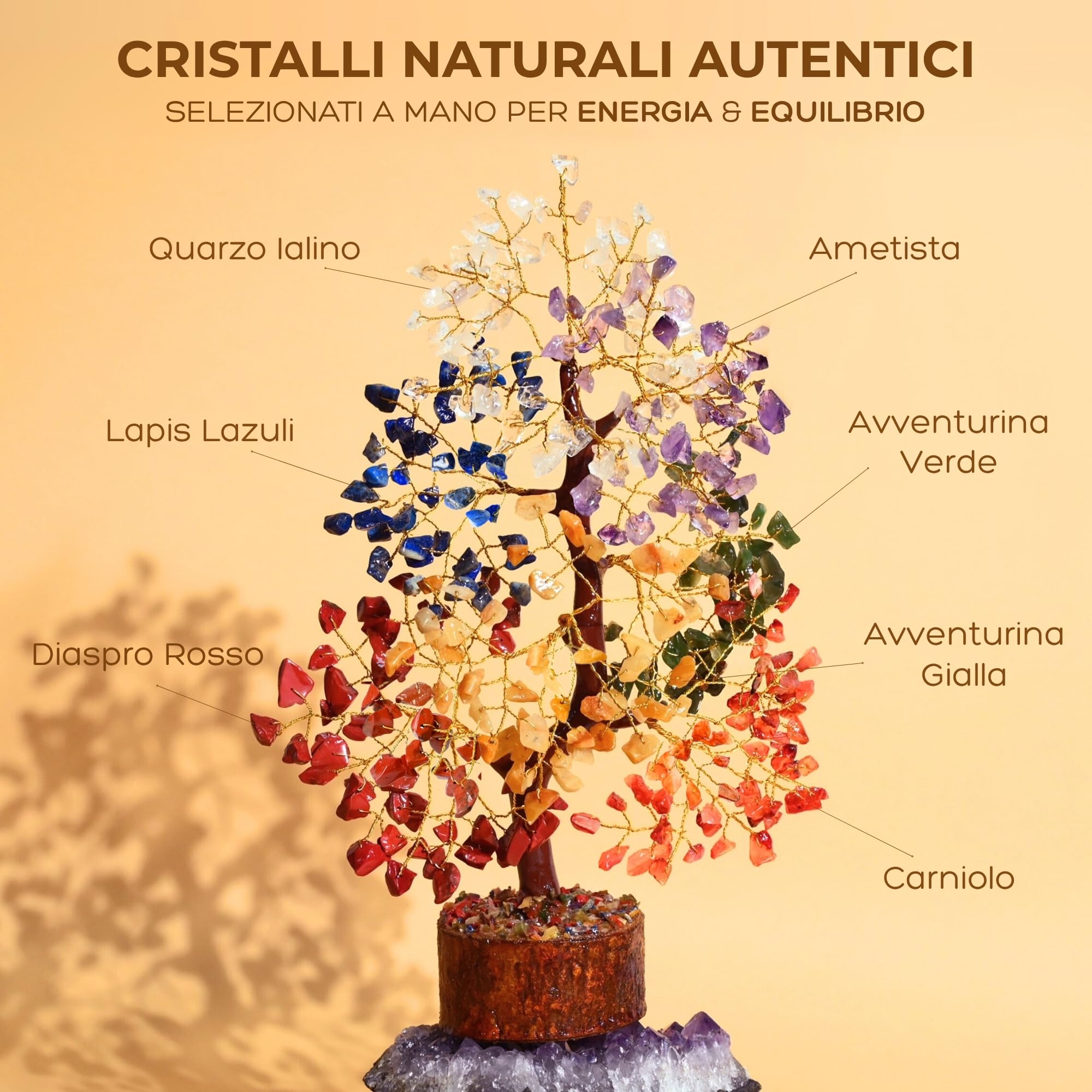 Albero della Vita dei 7 Chakra con Pietre Naturali – Albero Energetico per Armonia, Guarigione e Meditazione – Idea Regalo Mamma Compleanno –Cristalli Curativi e Soprammobile Spirituale – Fatto a Mano