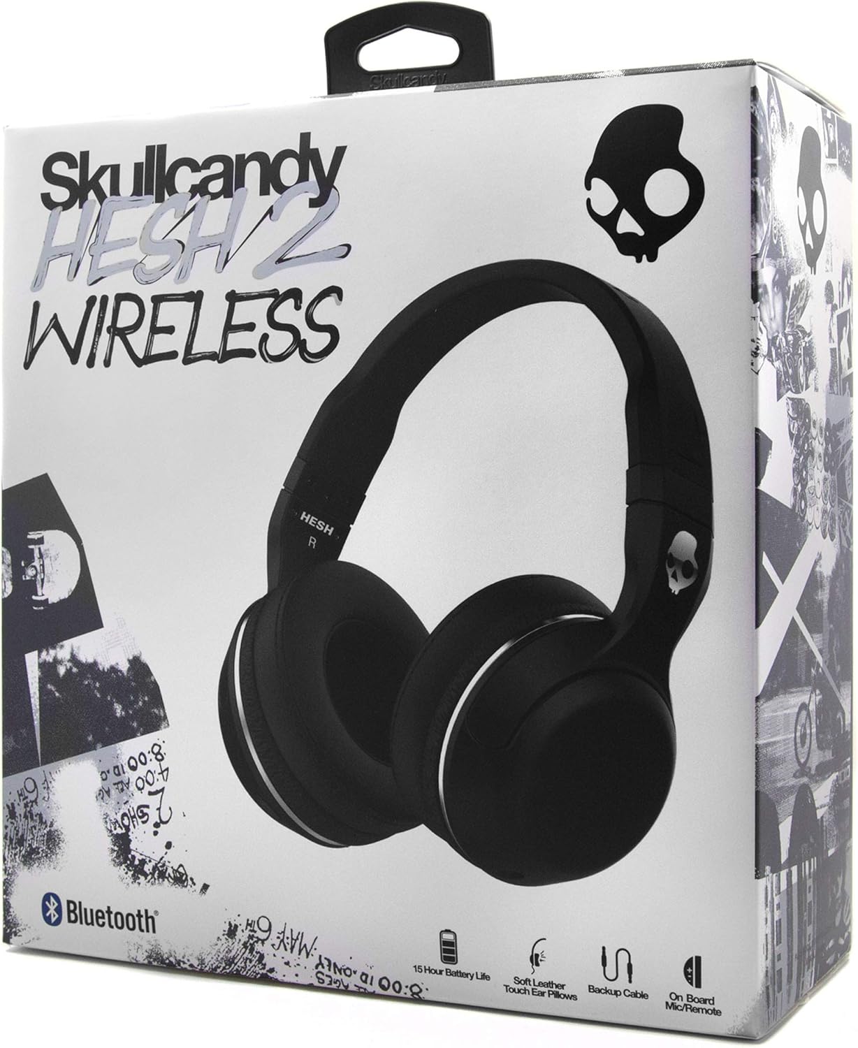 Skullcandy Hesh 2 Over-Ear Wireless Headphones, 15 Hr Battery, Microphone, Works with iPhone Android and Bluetooth Devices - Black
