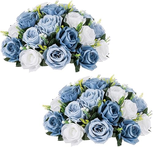 NUPTIO Centros de mesa de boda de flores grandes, 2 piezas de 13.8 pulgadas de diámetro, flores artificiales color carmesí y blanco, bola de rosas