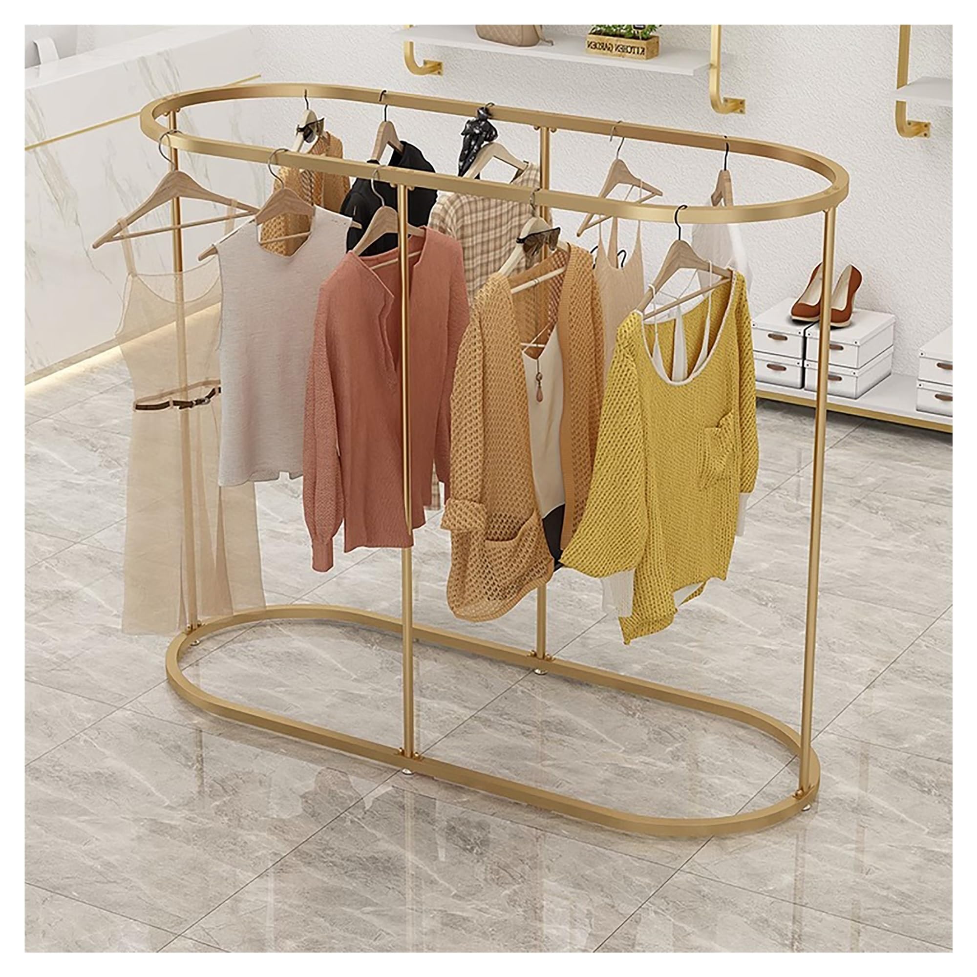 YNBSHGAA Black Stylish Metal Freestanding Clothes Rack for Boutique Clothing Stores and Bedrooms Black Color Display Garment Rack for Hanging Rods in Hallways and Stores,Gold-l:120cm-H:140cm