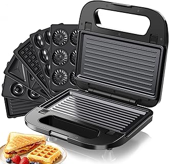 6-IN-1 Sandwich Maker, 750W Toaster Machine, Grill Plates, Waffle Baking Plates, Sandwich Plates, Donut Plates, Nut plates, Cake plates, Easy Clean, Removable Non-Stick Plates