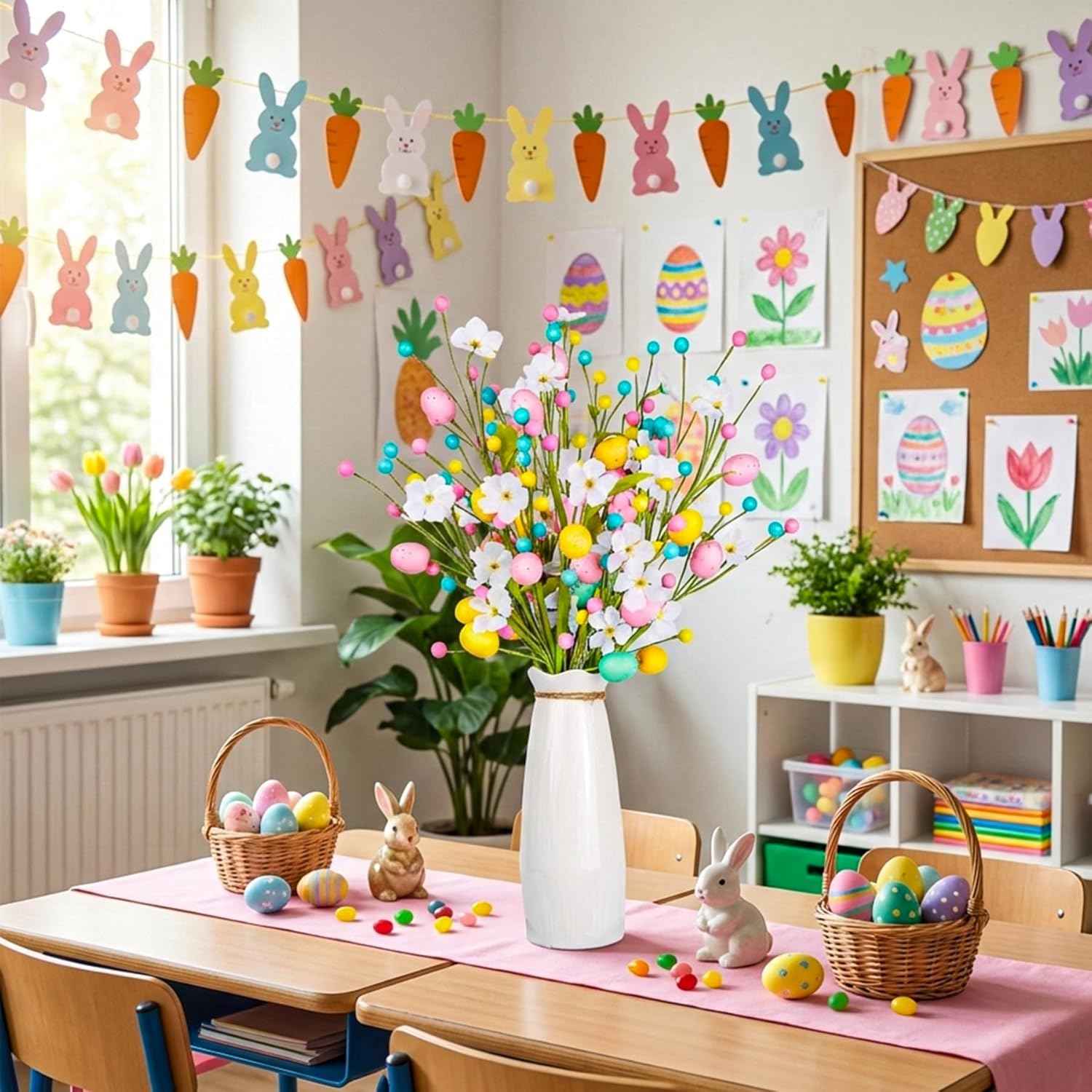 Easter Decorations, 18 Inch Pastel Floral Egg Stems for Vase Pot Filler, 5 Pcs Eggs Picks for Easter Table Centerpieces Mantle Decor, Spring Flower Branches Party Supplies for Home Classroom - Image 2