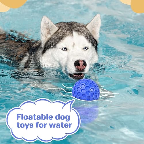 Indestructible Squeaky Dog Balls, Dog Toys for Aggressive Chewers Large Breed for Relieving Anxiety, Tough Dog Chew Toys Balls for Aggressive Chewers, Outdoor Squeaky Dog Toys for Large Dogs(Blue,Large)