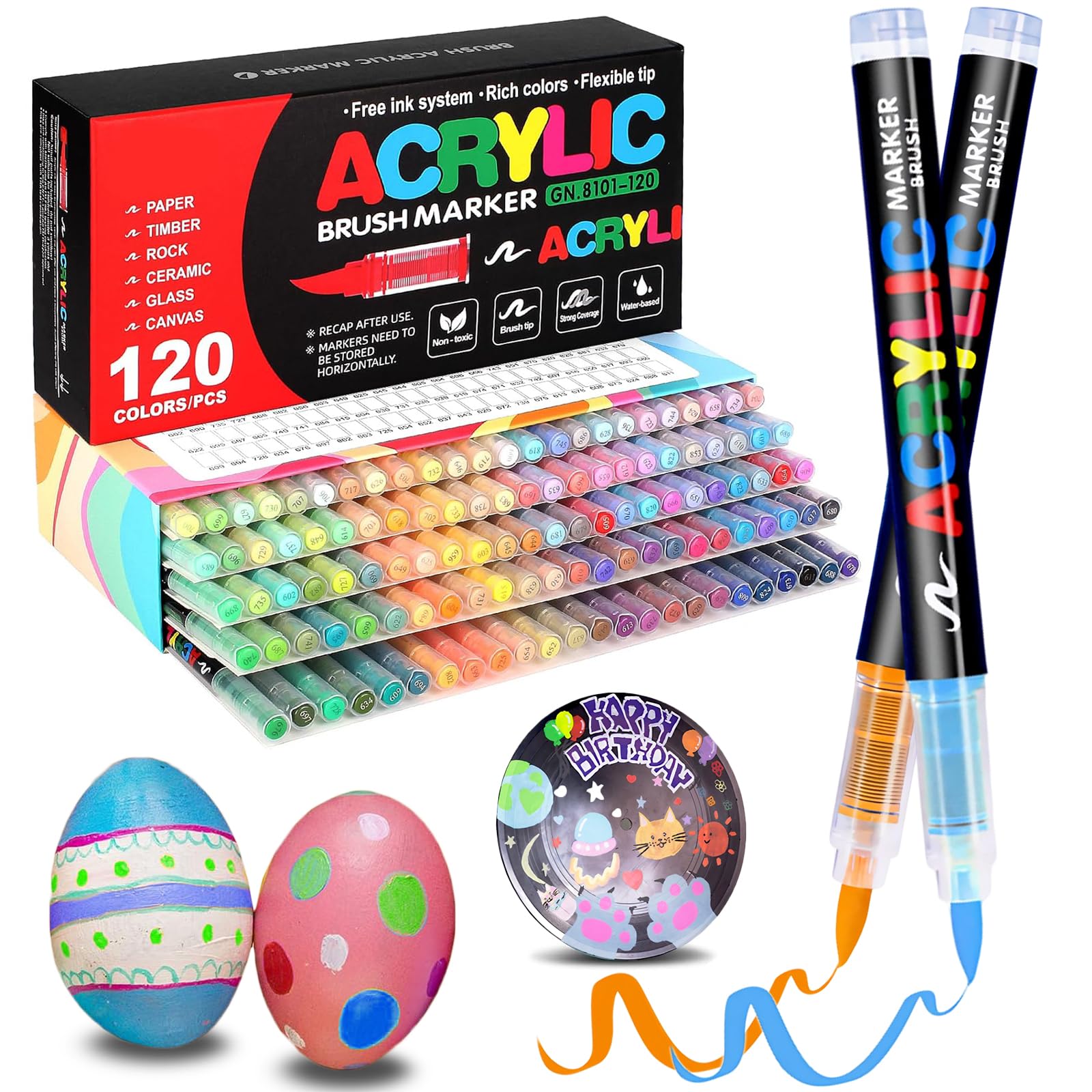 120 Colors acrylic paint Pens - Soft Brush Tip Acrylic Markers, Quick-Drying Waterproof Acrylic paint Markers for Canvas, Wood, Metal, Ceramic, Stone, Egg, Rock Painting and DIY Art Crafting