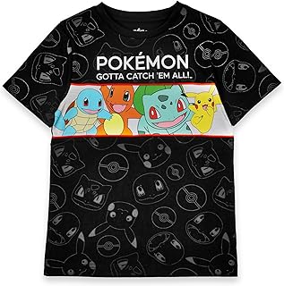 Pokemon T-Shirts for Boys |Grey Green OR Black Top | Pikachu Squirtle Bulbasaur Charmander