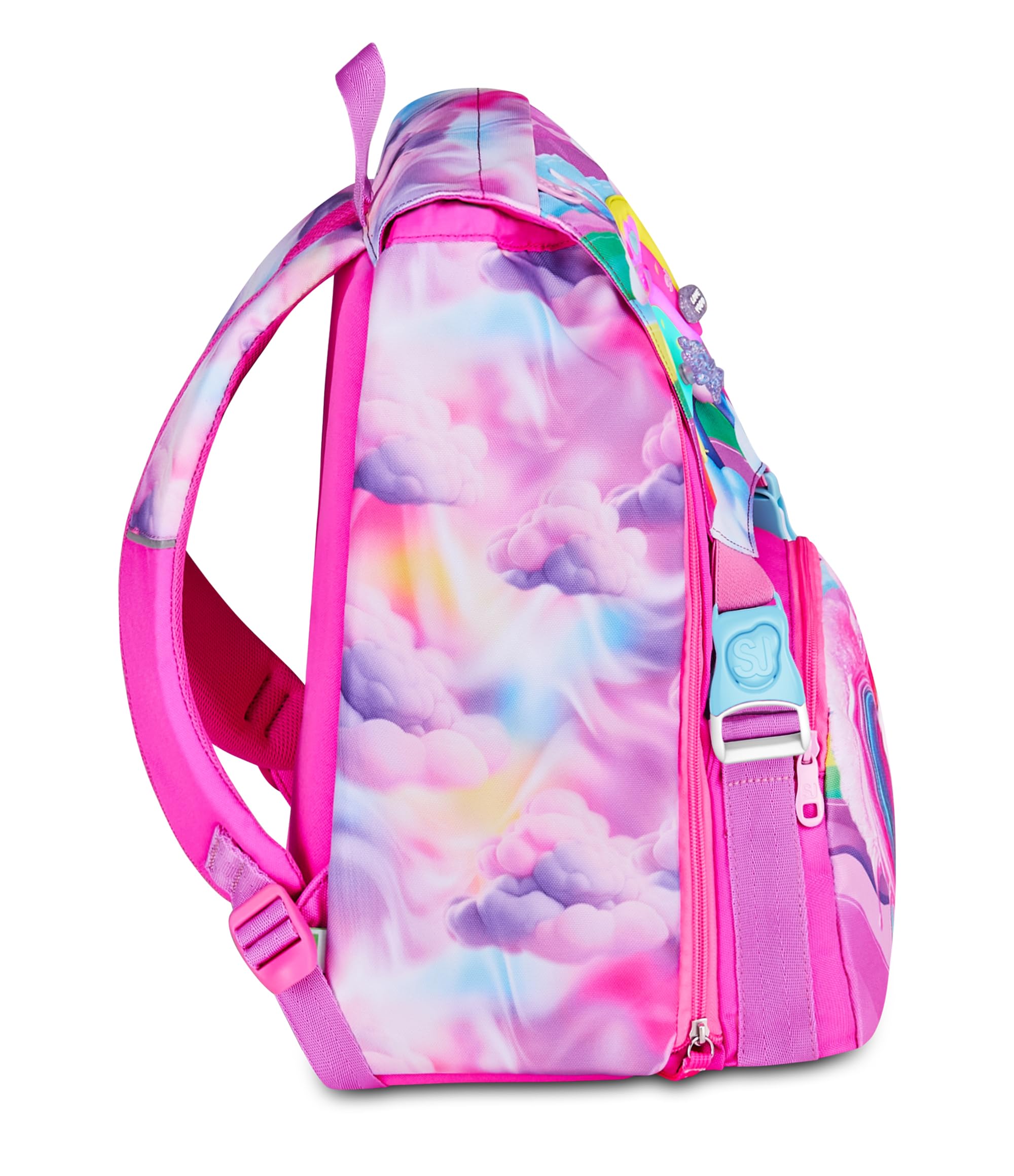 SJ GANG STYLE JAM GANG Zaino Scuola Estensibile JOYFUL PINS GIRL, Rosa, 24L, Zip Laterali, Inserto arcobaleno e pins amovibili, Tasca frontale, Tasca portaborraccia, Scuola elementare, Bambina