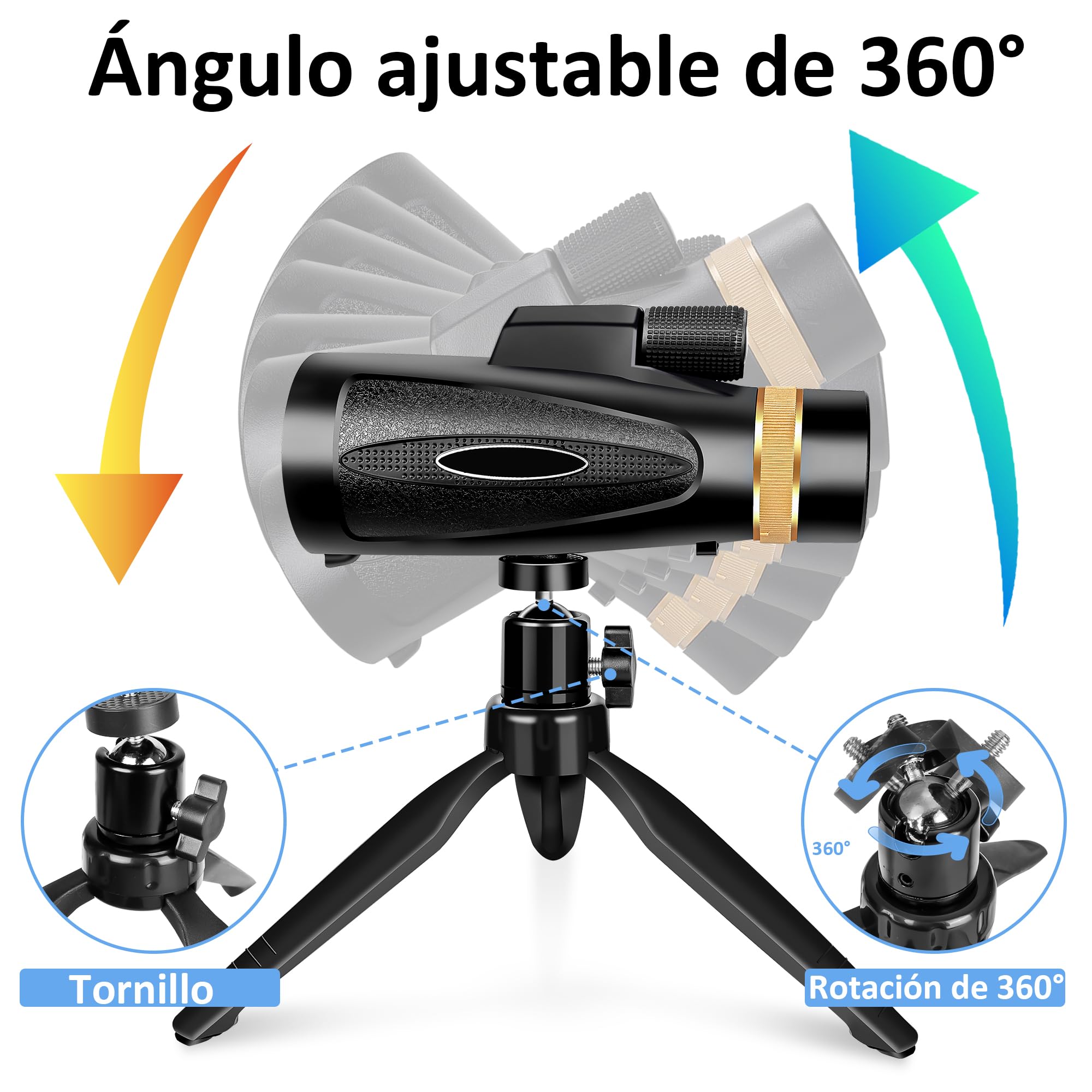 8X42 Telescopio Monoculares de Largo Alcance - Black | FMC y prisma BAK4 premium con Soporte para Teléfono Inteligente Trípode,Monoculares Portátil Para Observación de Aves