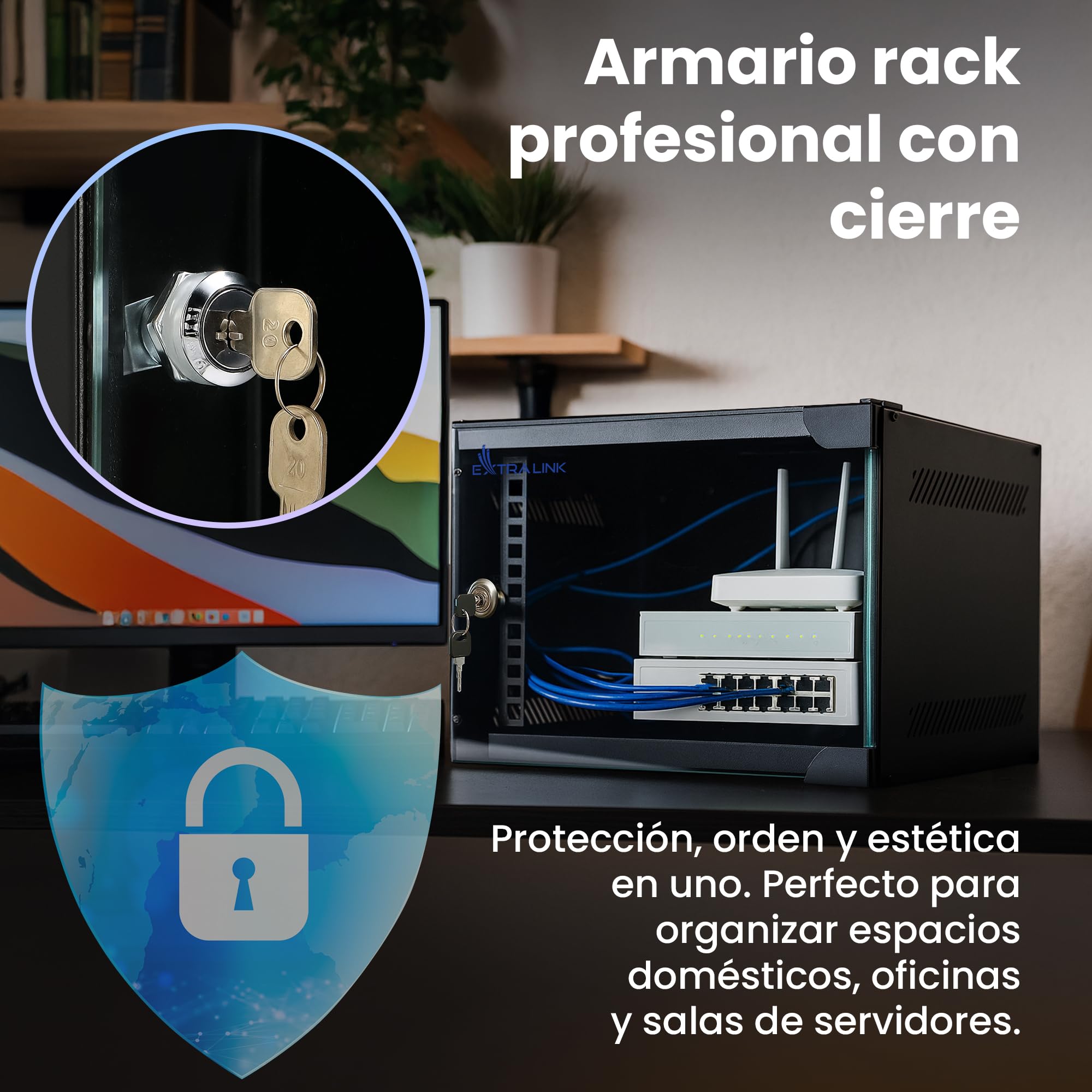 Extralink Armario Rack de 10" 4U - Armario de Red de 310 mm, Montaje en Pared o Suelo, hasta 30 kg, Puerta de Cristal Templado, Apertura de 180°, Negro - para Red doméstica y Equipos informáticos