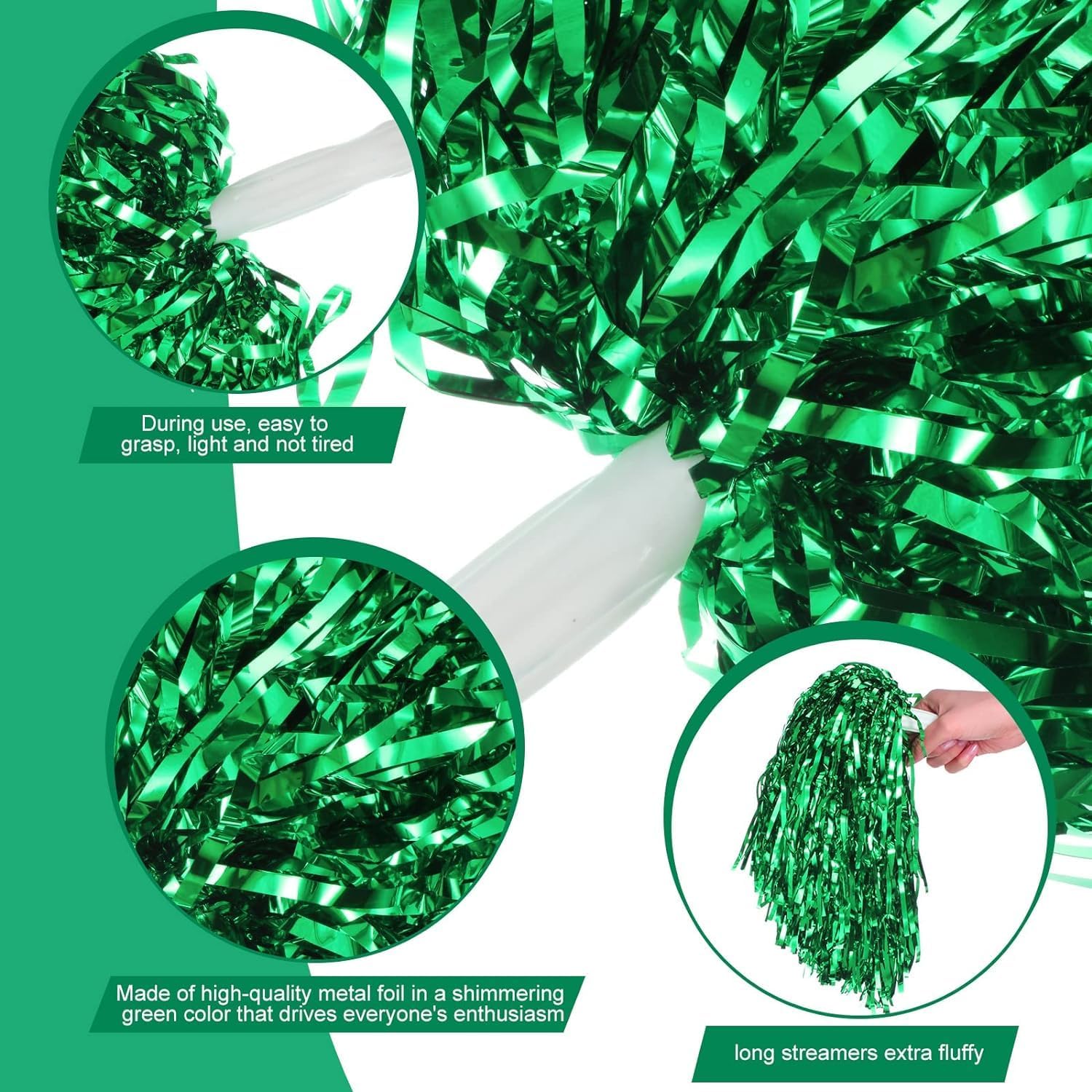 MOREL Green Cheerleading Squad Spirited Fun Pompoms Cheer Costume Accessory for Sports Day, Annual Day, Dance Function, Birthday Event Party |Pack of 20|