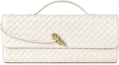 Miniatura 11 de Joryin Bolso tejido para mujer, bolso de mano de cuero tejido, bolso cruzado, bolso formal de noche, cuero vegano Cuero Tejido Negro,Cuero tejido