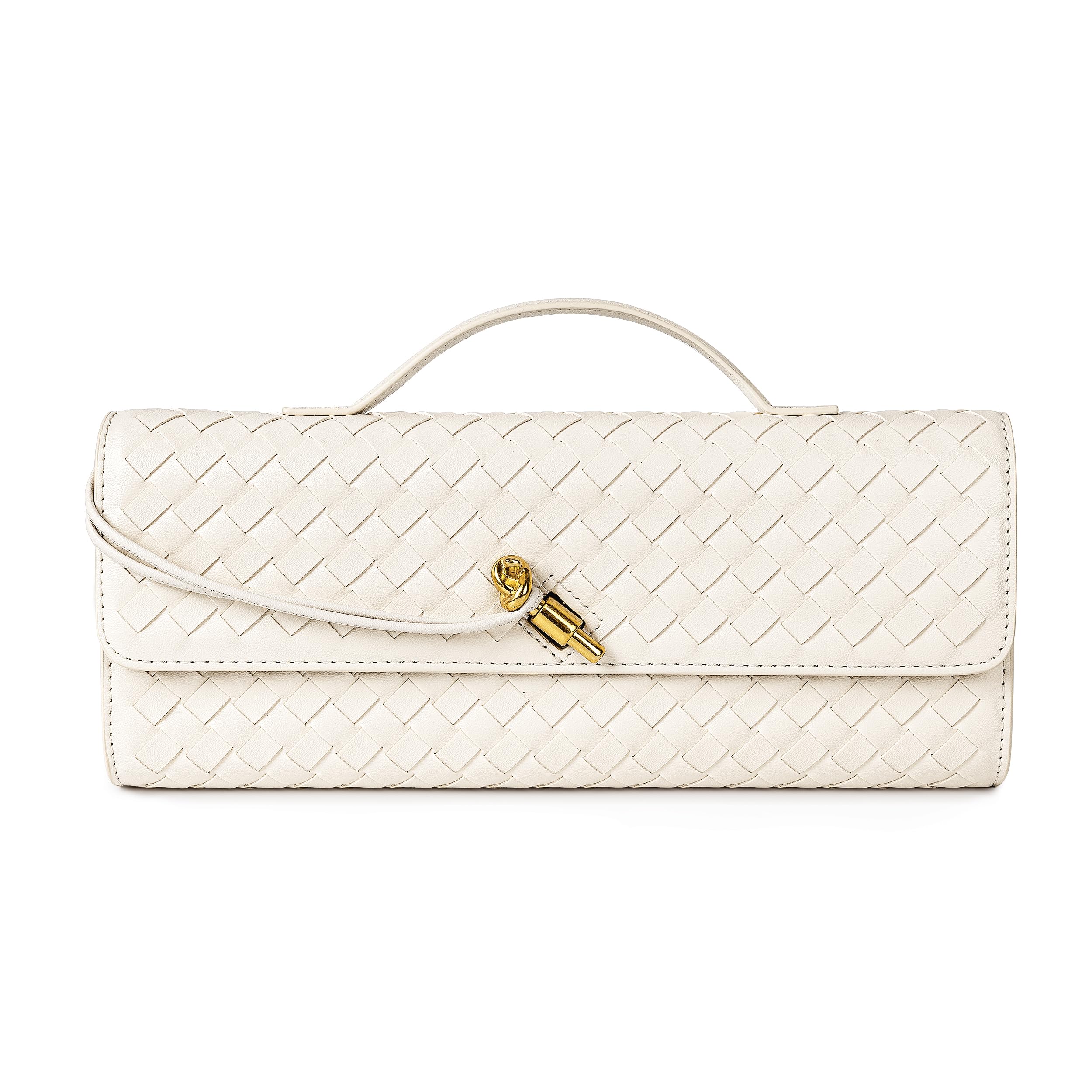 Joryin Woven Purse for Women Evening Clutch Woven Leather Handbags Crossbody Bag Formal Evening bag, Blush White Woven Leather