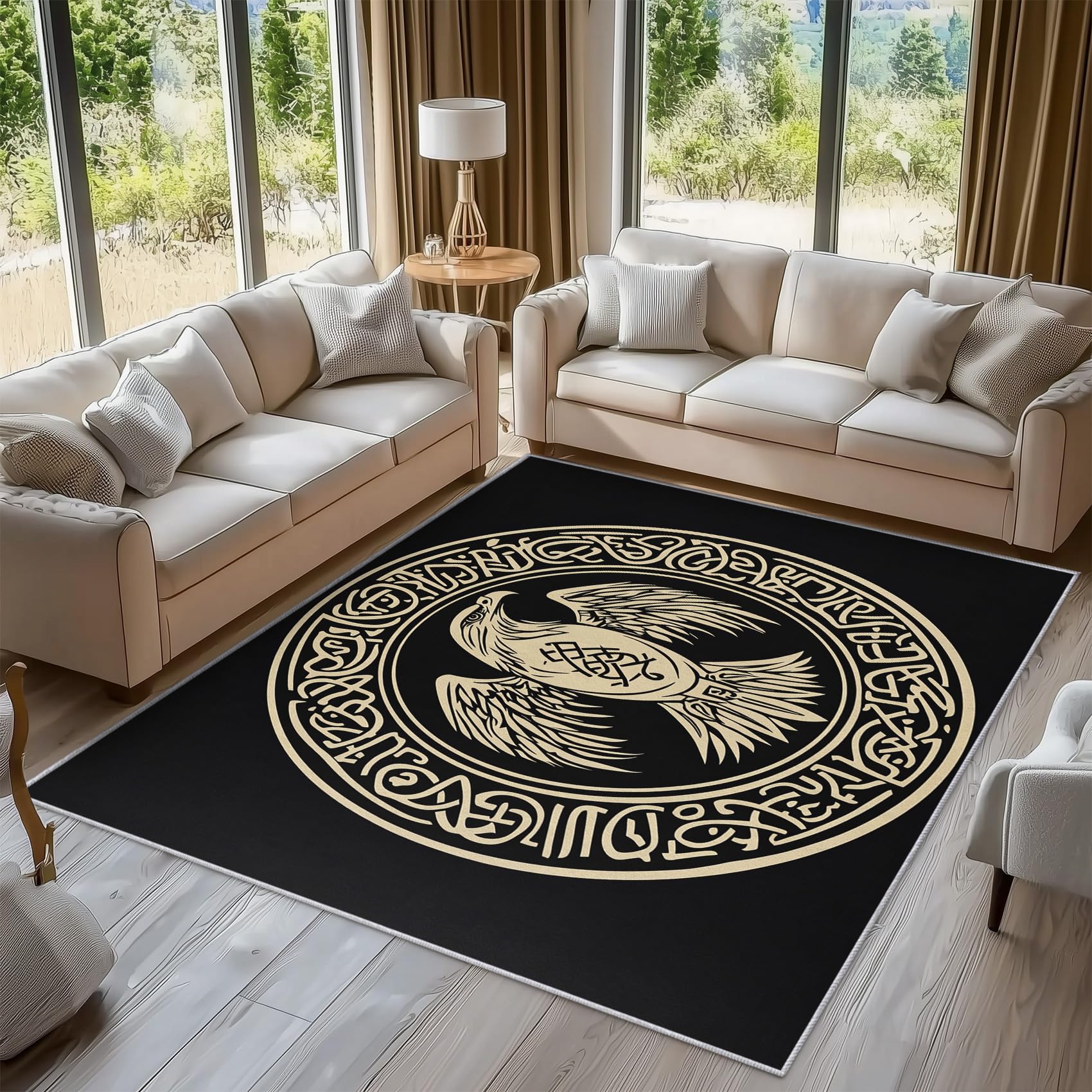 Tapis salon corbeau viking 80x150 cm en flanelle douce