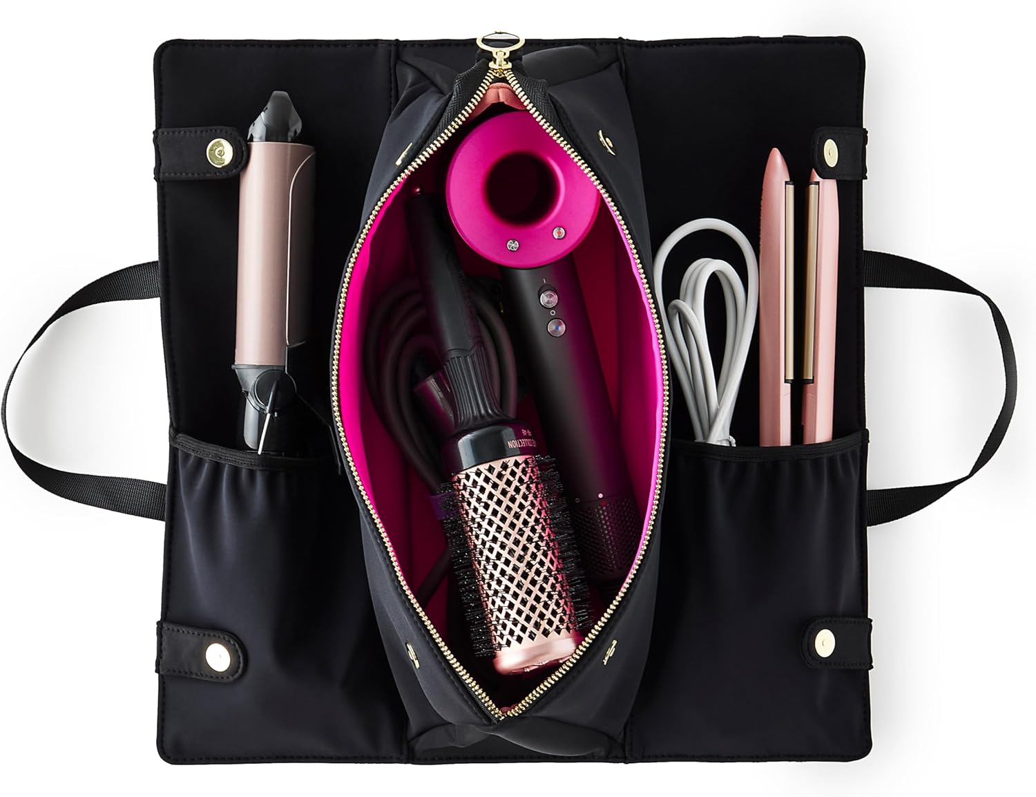 KUSSHI Hair Tools Bag - Oprah’s Favorite Things Winner - Neoprene Hair Tools Travel Bag & Hair Accessories Organizer Case (Black)