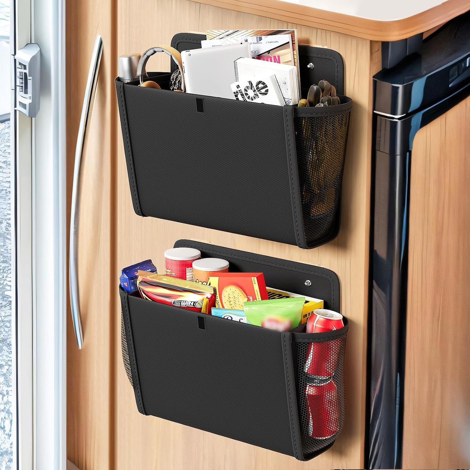 2 organizadores de almacenamiento para puerta de caravana, bolsa colgante para colgar en la pared con bolsillos grandes, soluciones organizadoras para RV, furgoneta, autocaravana, cocina, oficina