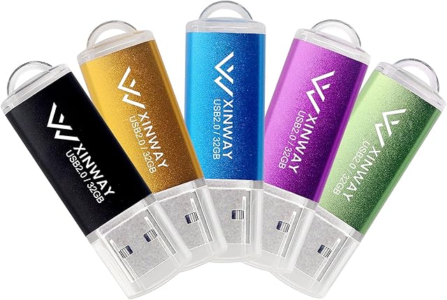 XinwaY Memory Stick 32GB USB Flash Drive Thumb Drives Data Storage USB Stick, (5 Pack 32GB - Black Blue Green Gold Purple)