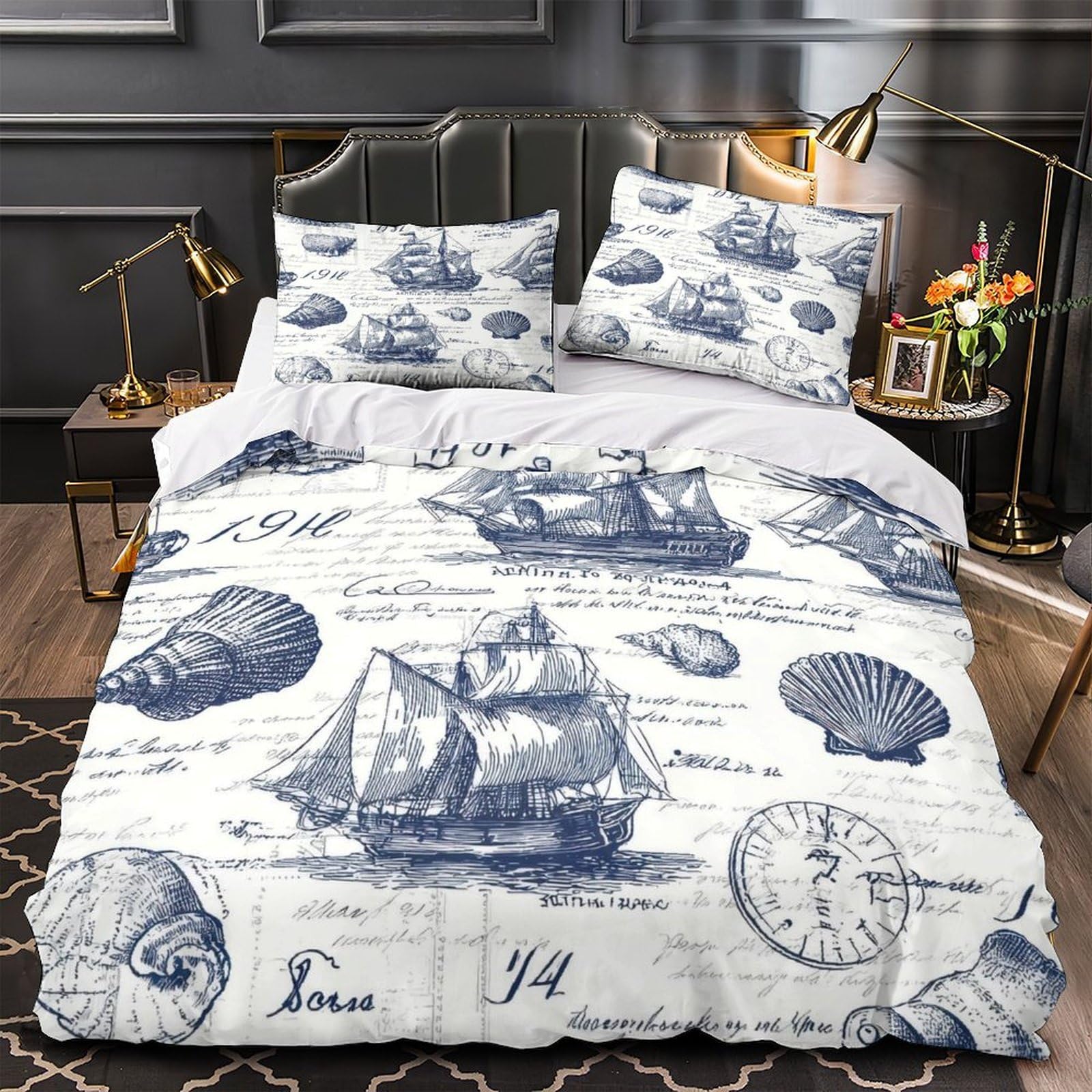 Housse de couette marine 135x200 microfibre lit garçon